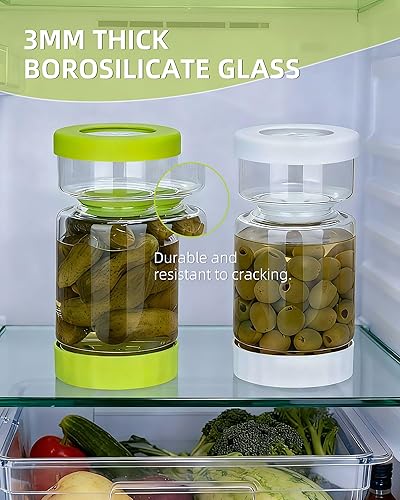 Miniatura 9 de ZENS Tarro de pepinillos con colador abatible, contenedor separador de jugo de pepinillos que separa lo húmedo de lo seco, sellado hermético
