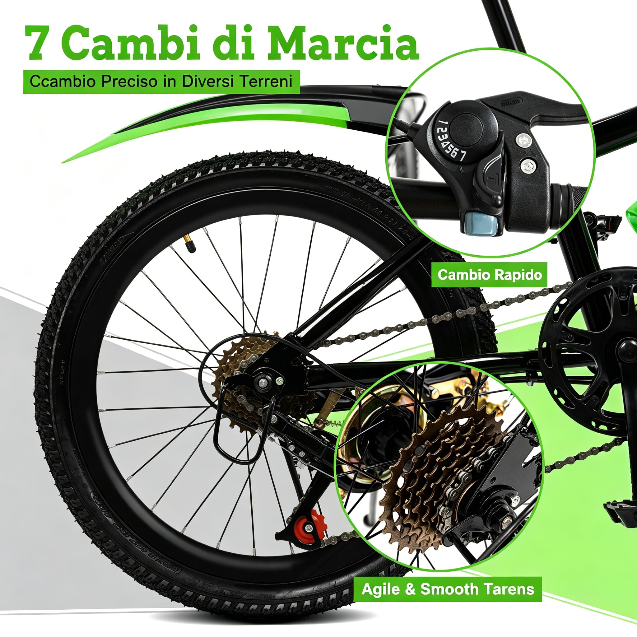 Mountain Bike 20 Pollici per Bambini Ragazzi Ragazze da 8 a 13 Anni, Bicicletta MTB 7 Marce Freni a Disco