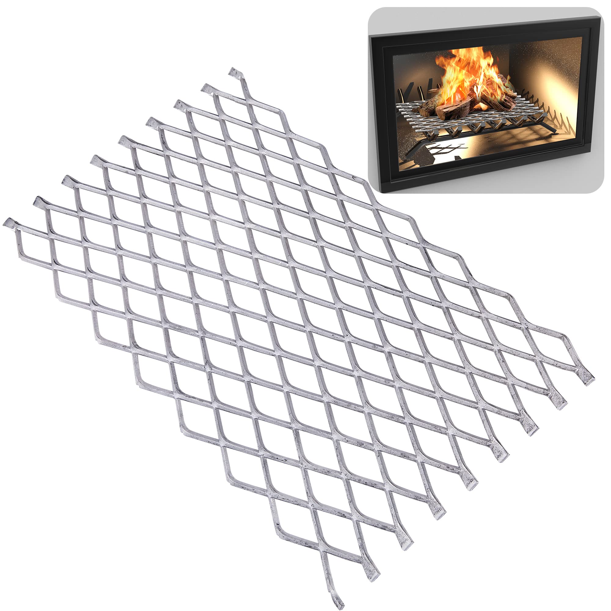 Fireplace Grate Ember Retainer,15.7x9.4Inches Steel Fireplace Ember Retainer Mesh,Metal Ember Retainer for Use on Fireplace Grates (Large)