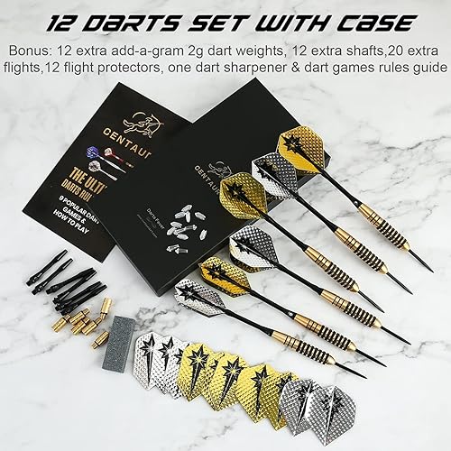 Miniatura 7 de centaur 12 Pack Professional Brass Darts Metal Tip Set 12 x 20g Steel Tip Darts with Add-A-Gram 2g Weight 24 x Aluminium Shafts 3548mm 32 x