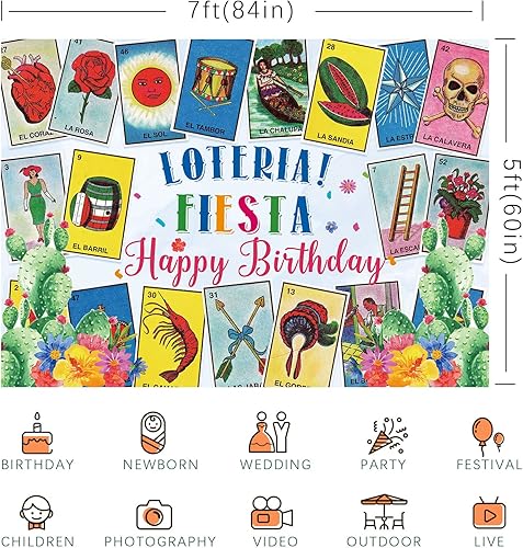 Miniatura 6 de Telón de fondo de tarjeta de lotería, fiesta mexicana, fiesta de cumpleaños, temática de cumpleaños, tarjetas de lotería de México, fondo de