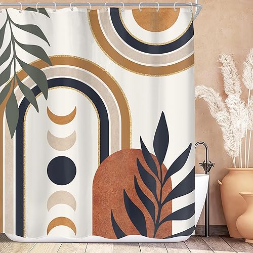 KOMLLEX Cortina de ducha bohemia abstracta de mediados de siglo para decoración de baño, 60 pulgadas de ancho x 72 pulgadas de alto, hojas disponible en Yaxa Venezuela