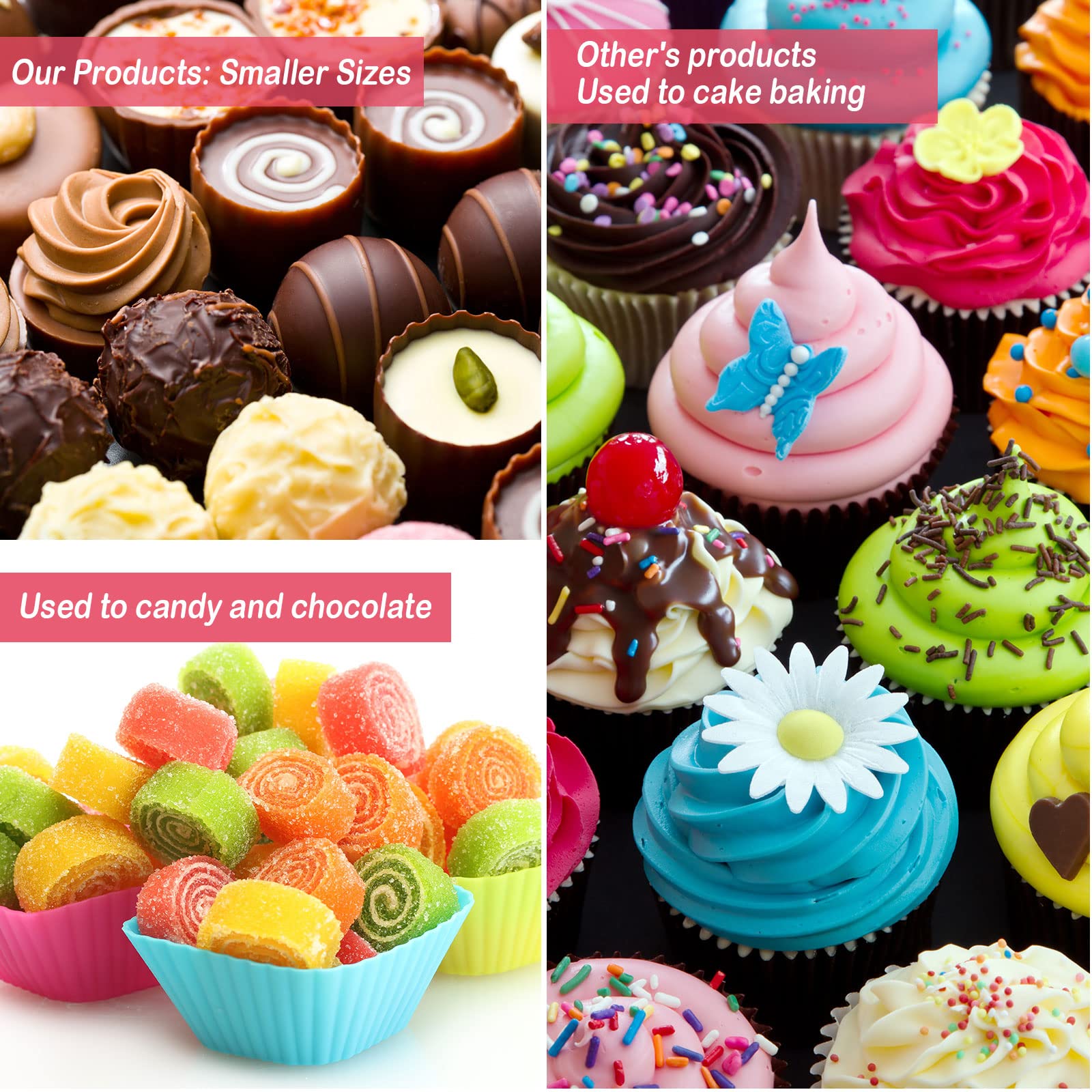 Funtery 600 Stück Zuckerguss-Design, Mini-Cupcake-Einlage, Backförmchen, Papier, kleine Süßigkeitenbecher, Backzubehör, Cupcake-Einlage, Urlaub, Muffins, Schokolade, Süßigkeiten, Papier (bunt)