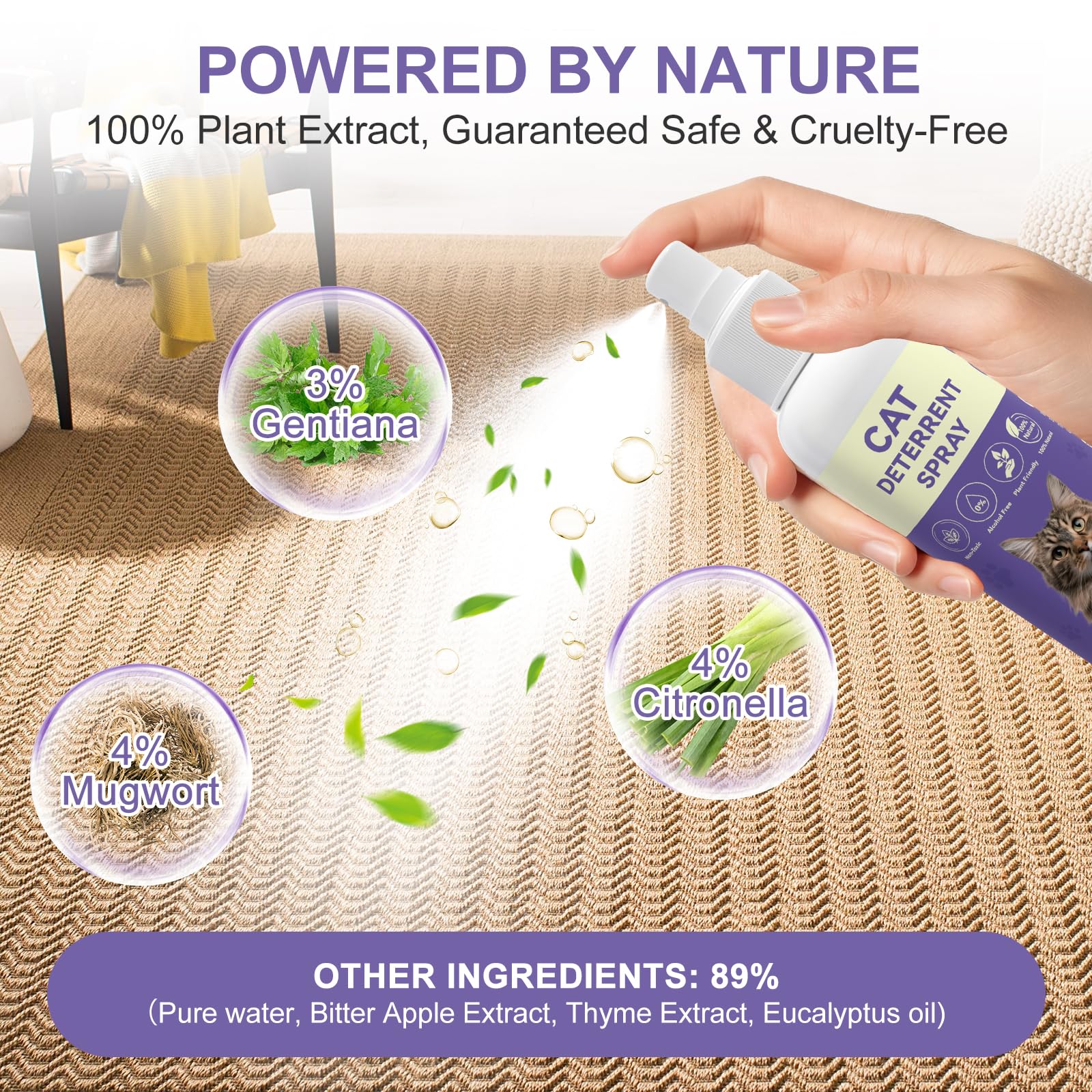 Cat Deterrent Spray for Furniture, Indoor & Outdoor Cat Repellent - Stops Scratching, Pee Spraying, Chewing | Natural Essential Oils, Pet-Safe, 5.07 Fl Oz — view 4