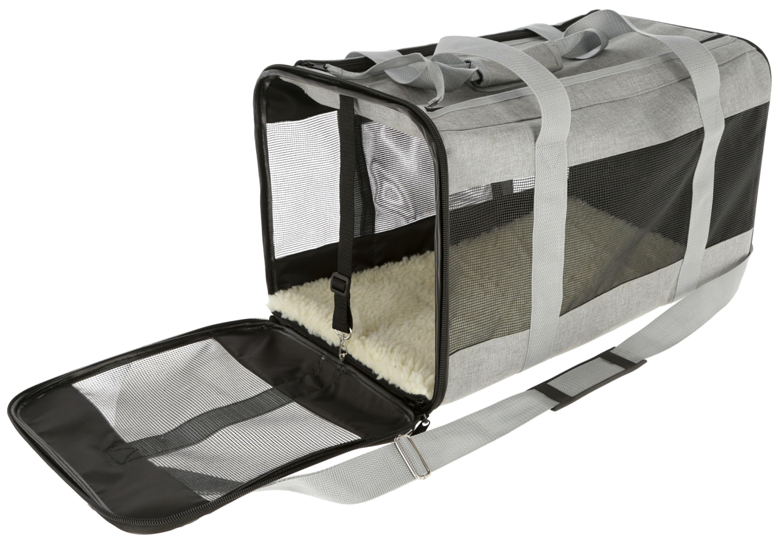 Kerbl Pet Bolsa de Transporte Casual, Bolsa para Perros, Gris, 41x28x29 cm, poliéster, para Perros pequeños, Funda Lavable, Insertos de Malla antiarañazos | Gris, 41 × 28 × 29 cm, poliéster, con funda lavable e inserciones de malla resistente a los arañaz
