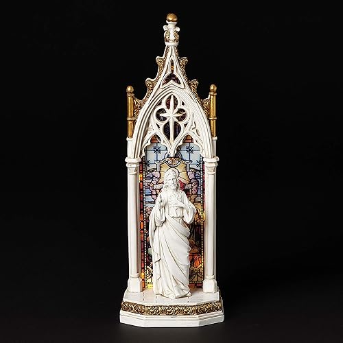 Miniatura 6 de Joseph's Studio by Roman - Figura LED con ventana de arco del Sagrado Corazón de Jesús, colección Renacimiento, 11.75 pulgadas de alto, resina y