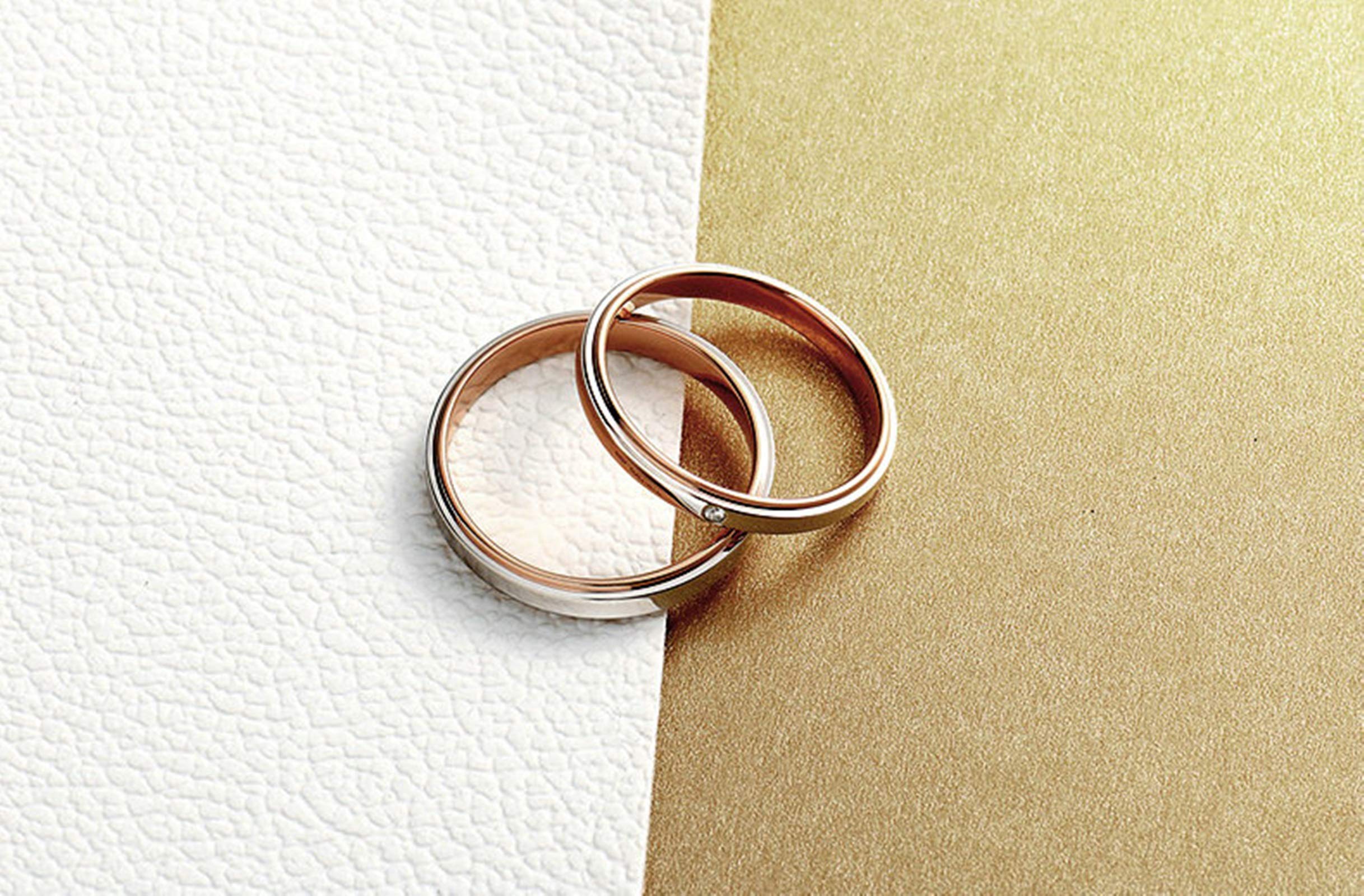 KnSam Coppia di anelli in oro giallo 18 carati (750) per donne in oro rosa oro bianco