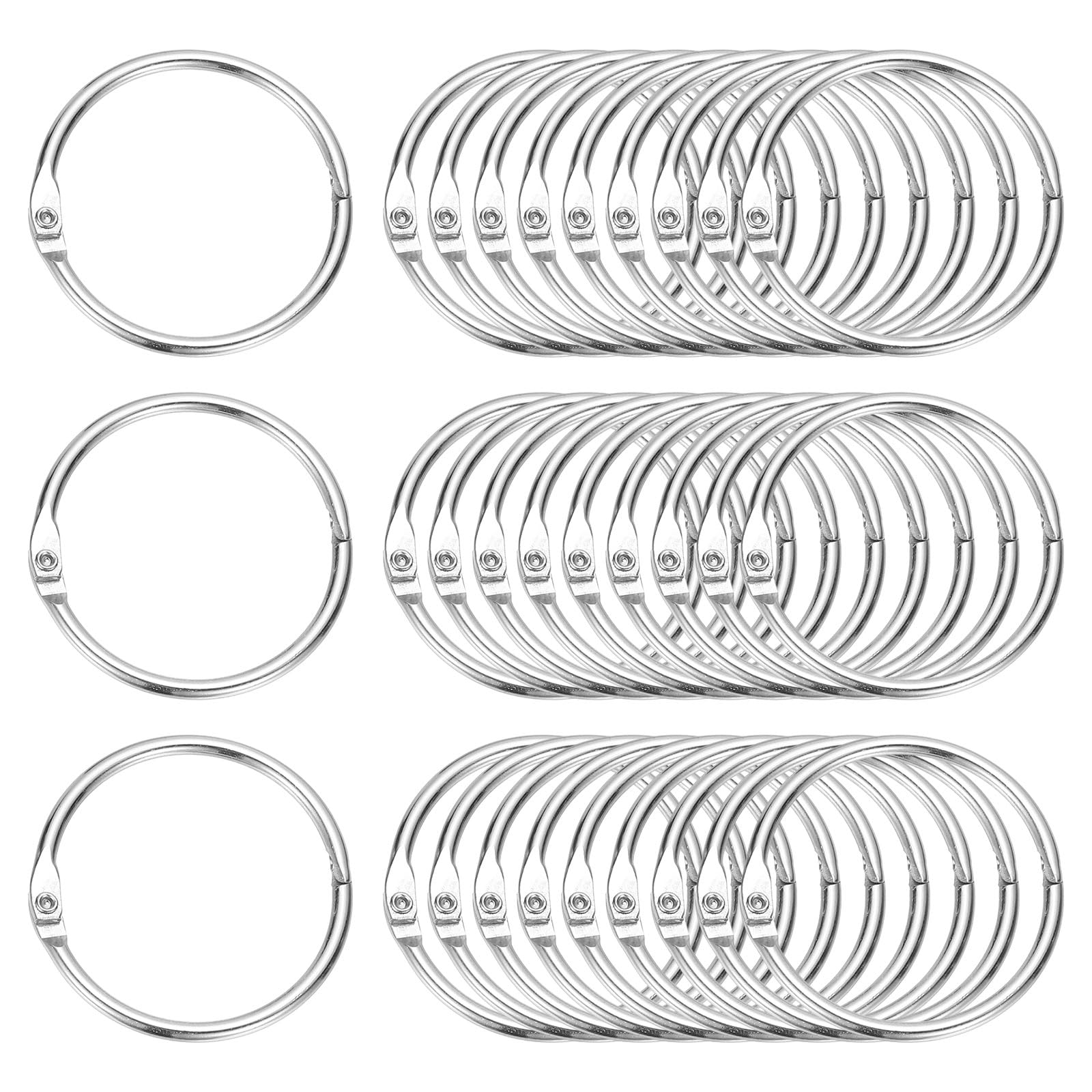 PATIKIL 1.5" x 1.8" Loose Leaf Binder Rings, 60 Pcs Metal Book Rings Nickel Keychain Ring for Paper Index Cards Flash Card Notebook Rings Office Home Book Binder, Silver Tone