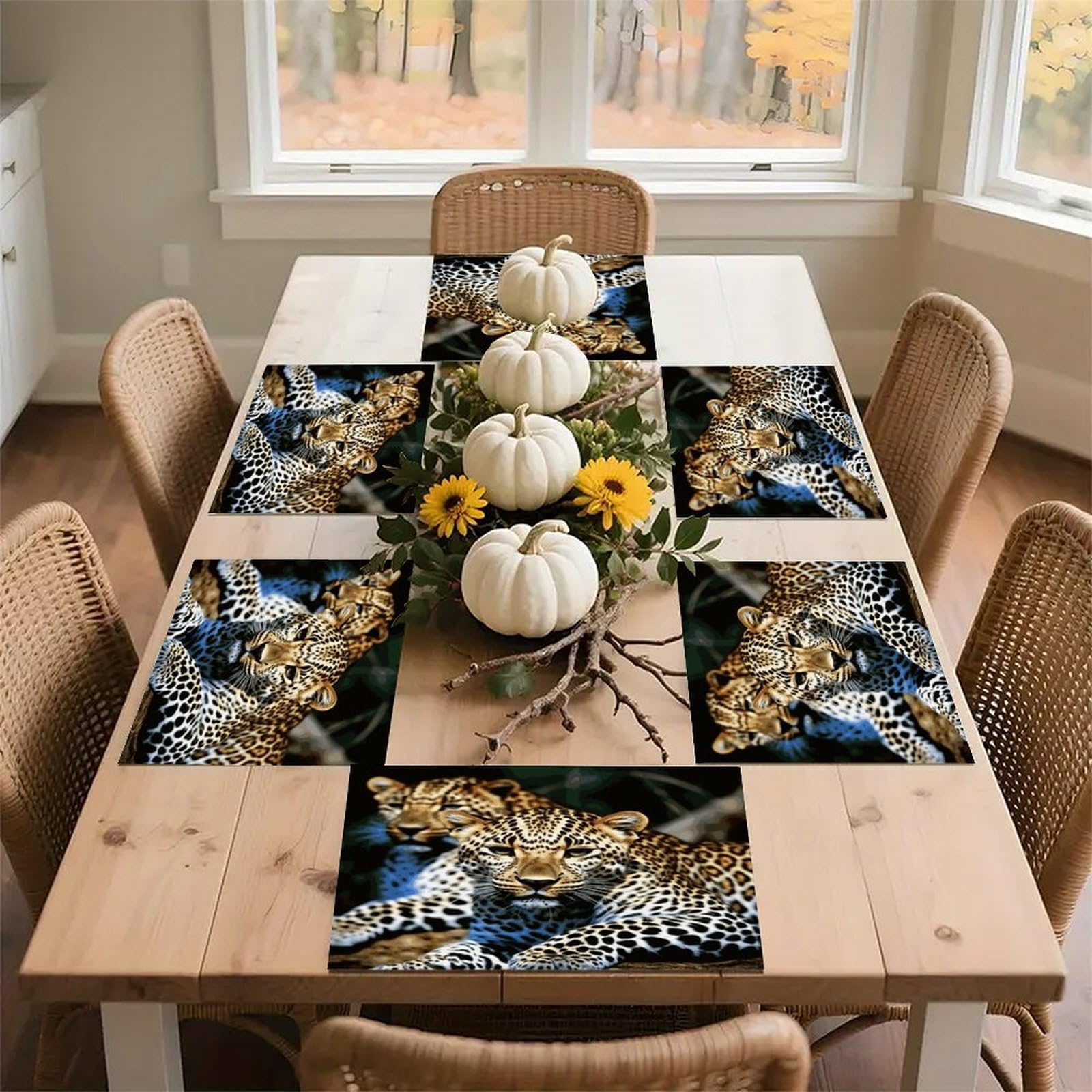 Leopard Placemats Heat-Resistant Washable Place Mats Anti Slip Dining Table Place Mats Wipeable Dining Table Mats Kitchen Decoration Placemats 17.7’’×11.8’’