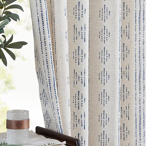 Miniatura 3 de jinchan Cortinas bohemias de lino para sala de estar, 63 pulgadas de largo, cortinas azules de 63 pulgadas de largo, 2 paneles para dormitorio,