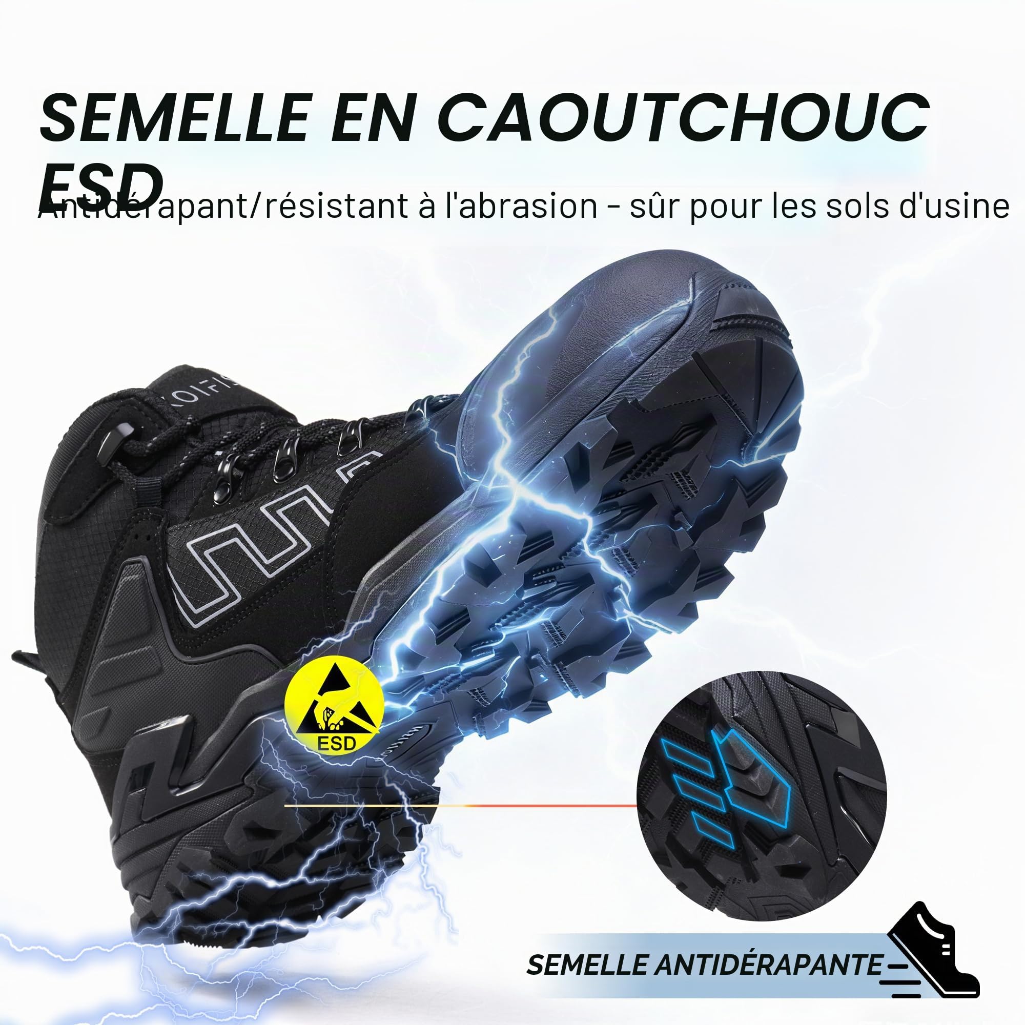 KOIFISH Chaussures de Sécurité Hommes Femme S3 ESD Basket de Securite Montante Imperméable Antidérapant Bottines de Travail Embout Composite