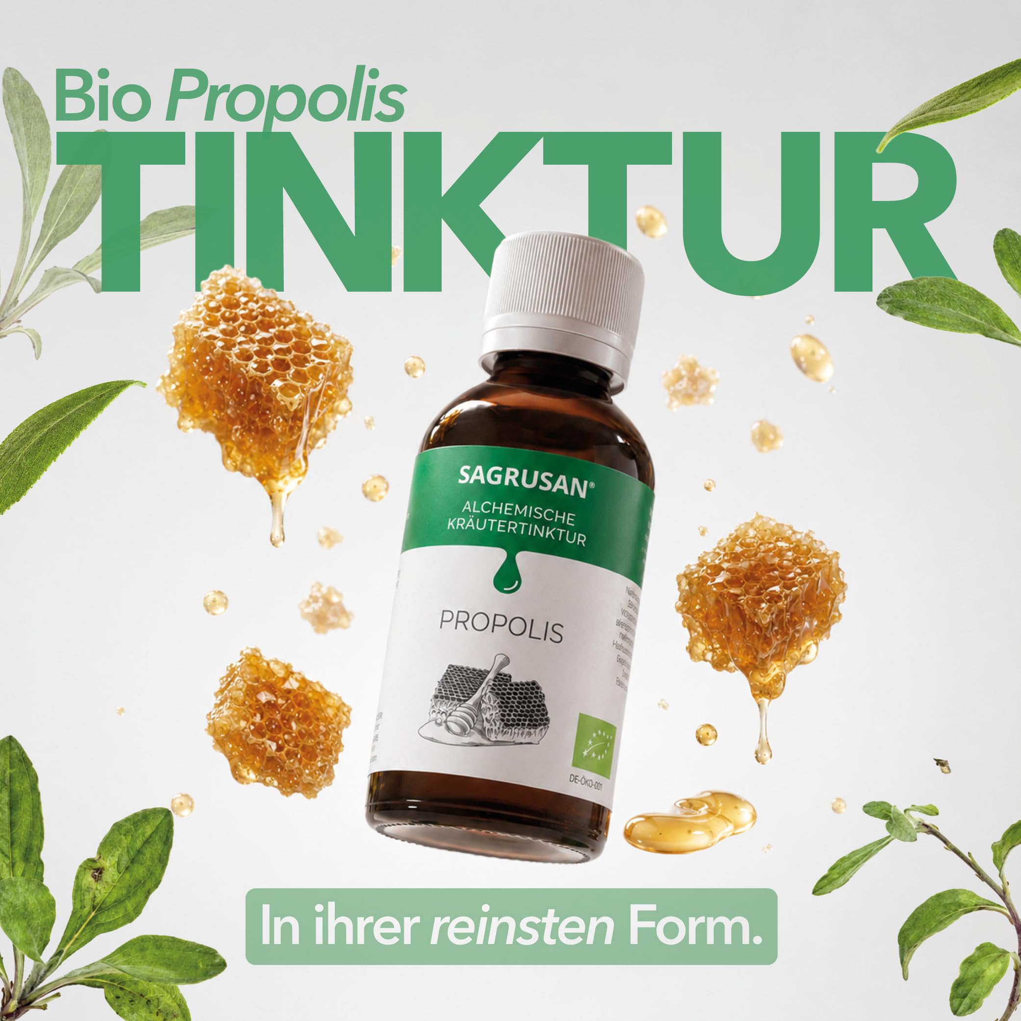 Propolis Tinktur Bio SAGRUSAN 100 ml – Bio Propolis Extrakt vegan aus biologischer Imkerei, alkoholischer Propolis Auszug naturreine Propolis Tropfen im Braunglas aus Österreich | 10 Jahre MHD