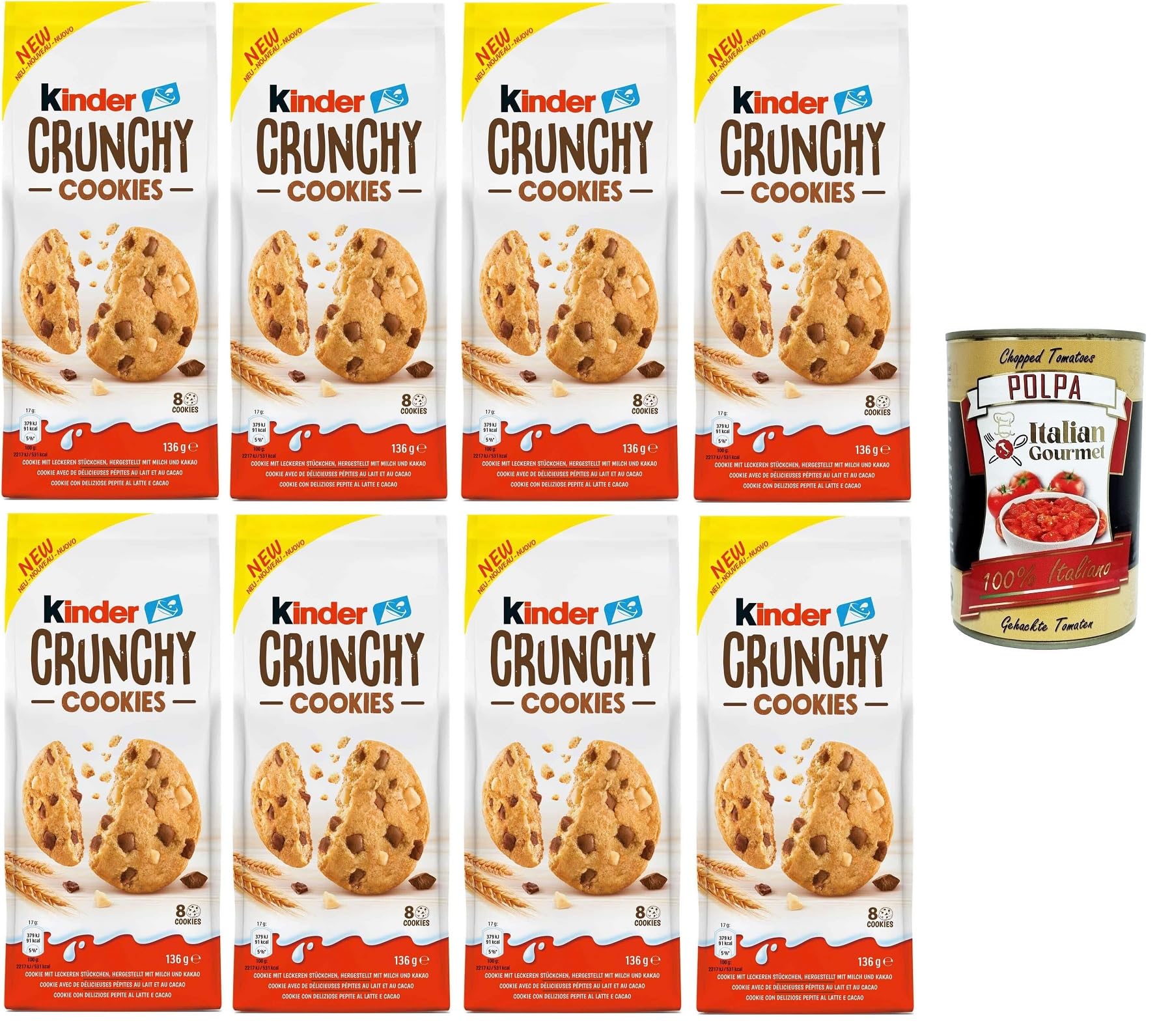 Biscuits croustillants pour enfants, biscuits croustillants avec lait et pépites de cacao 8 x 136 g + Italian Gourmet polpa 400 g