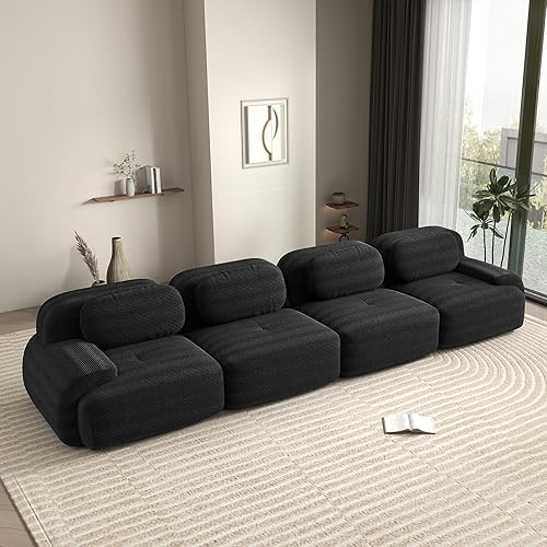 Miniatura 28 de Sofás modulares deshuesados de 116 pulgadas para sala de estar, sofá modular de pana, sofá modular gris, 3 plazas con 1 otomana, sofás para sala de