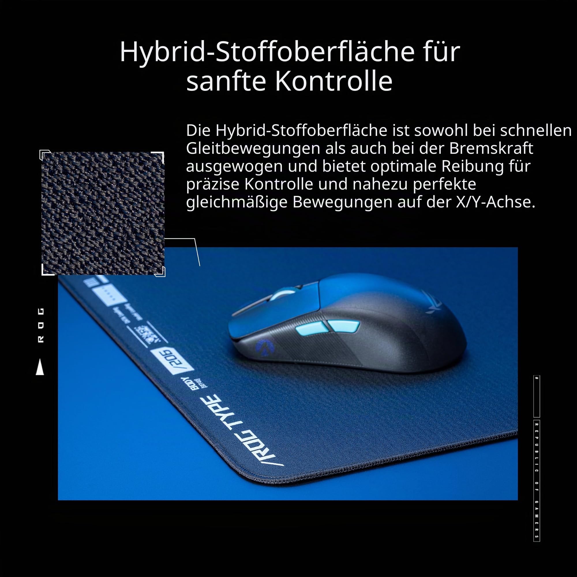ASUS ROG Hone Ace XXL Gaming-Mauspad, hochdichte Memory-Schaum-Basis, Hybrid-Tuchmaterial, 400 x 900 x 3 mm, Esports & FPS-Gaming, Schwarz