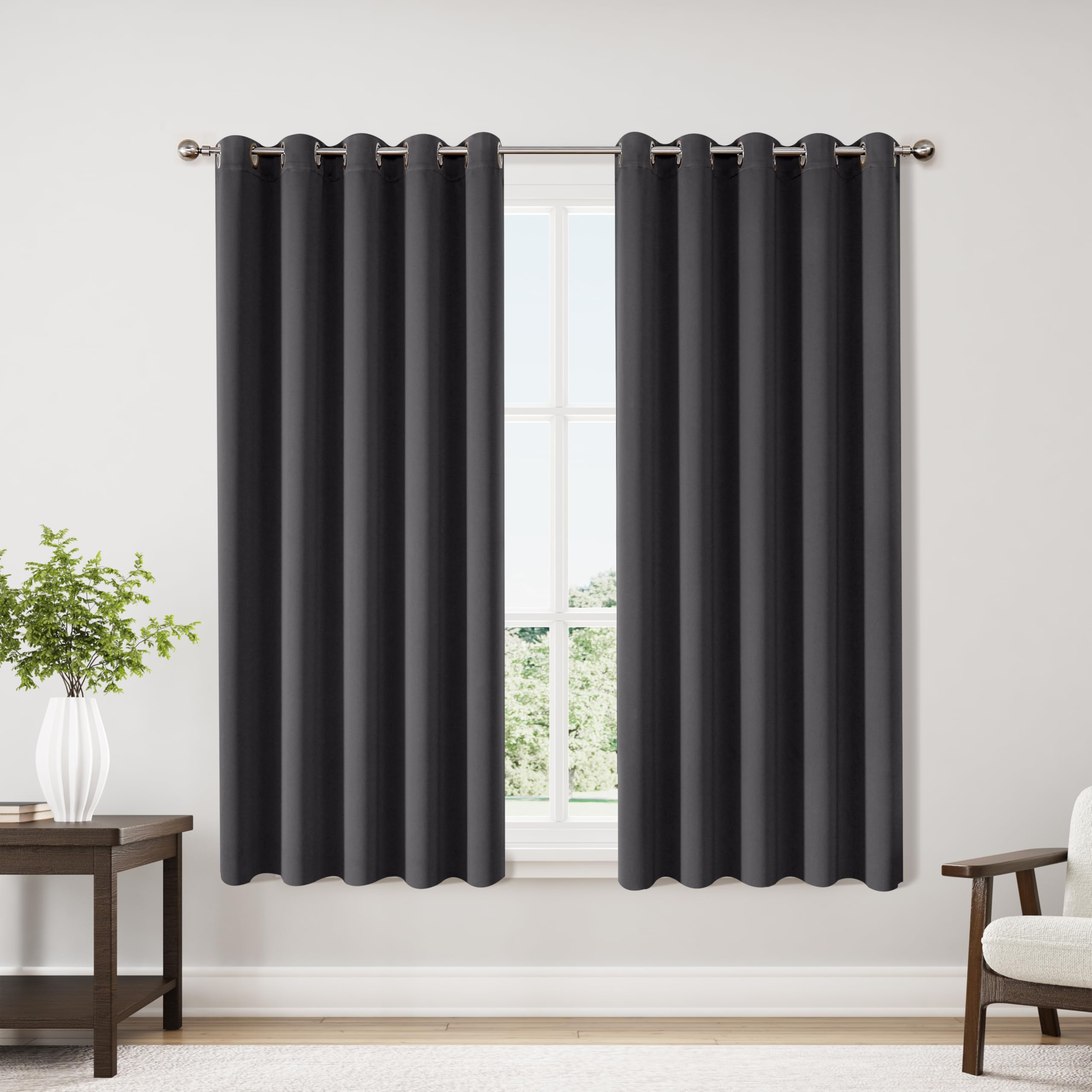 ChrisDowa Blackout Curtains for Bedroom and Living Room 70 Inches Wide | 2 Panels Set, Extra Wide, Thermal Insulated, Light Blocking, Room Darkening, Window Drapes, Dark Grey, 70 x 63 Inch 70"W x 63"L (Pack of 2) Dark Grey