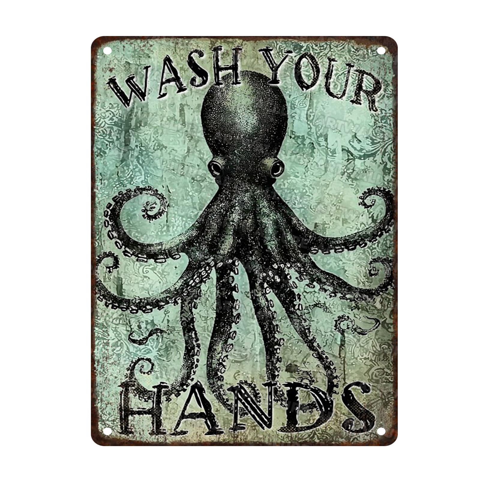 Funny Octopus Metal Tin Sign Wash Your Hands Vintage Tin Signs Bathroom Signs Restroom Decor Guest Wall Decor 12x16inch