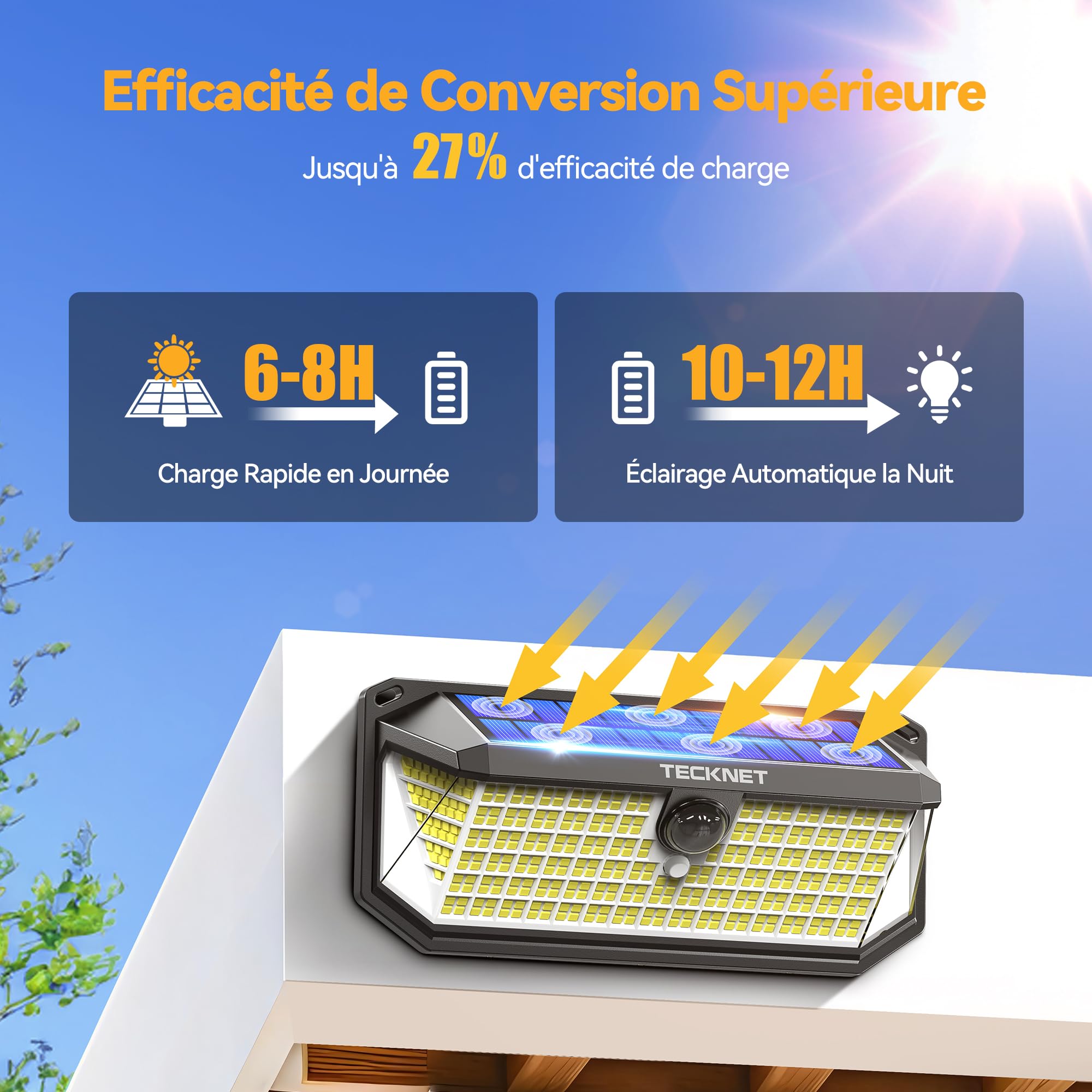 TECKNET Solarleuchte Außen, 4200LM, 416 LEDs, 300° Beleuchtung, 3 Modi, mit Bewegungsmelder, wasserdichte Solarleuchte IP66 für Zaun, Hof, Patio, Garten, Garage, usw. - 4 Stück
