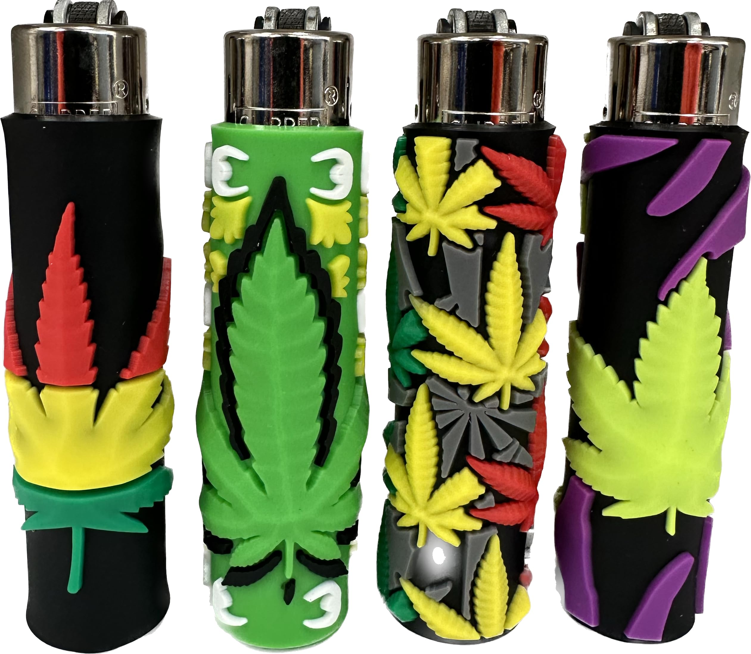 Fenny's Creations 4 X Clipper Lighters Set, Clipper Lighter, Clipper Lighter Refillable Lighters Diffrent New Desing, Clipper Lighters Standard Size, 4 Pack Clipper Rubber Lighters, Clipper (No Fuel)
