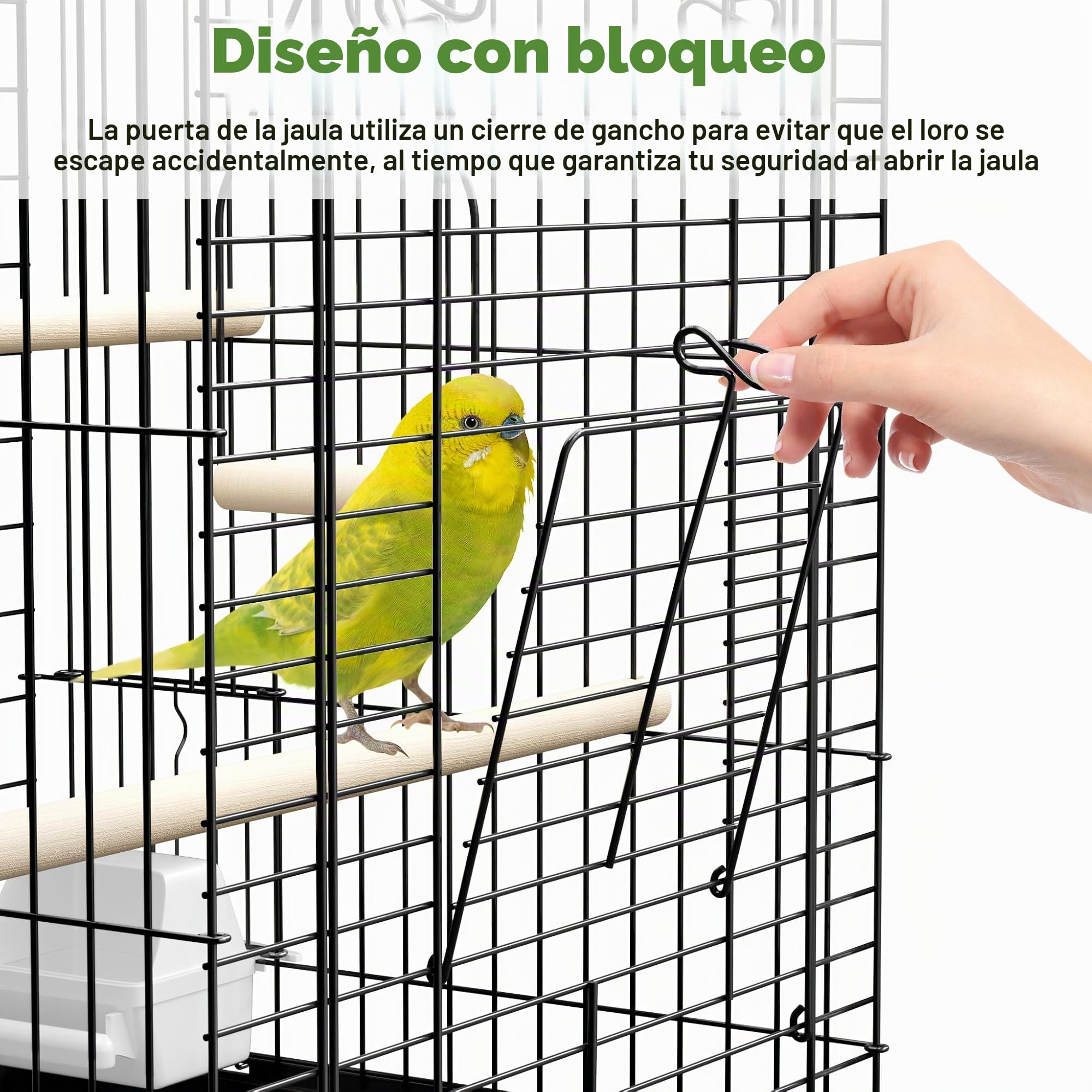 Froadp Pajarera con techo abierto, jaula de metal con barras de madera y comederos, jaula para pájaros, jaula para loros, palomas, periquitos, pinzones