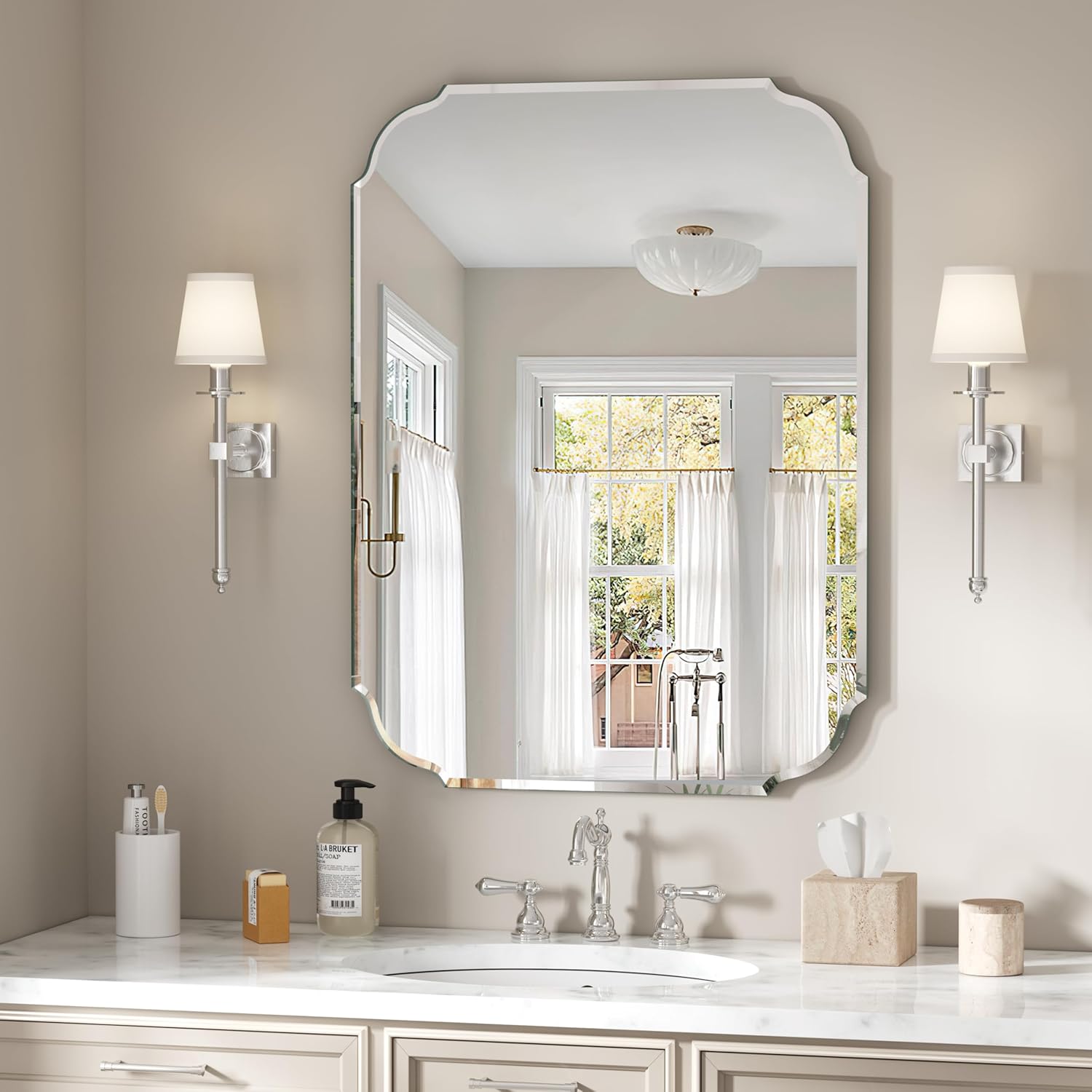 Silver Wall Mirror-Beveled Edge Frameless Mirror for Bathroom, Vanity, Bedroom, Rectangle Mirrors ?32X24inch? Silver 2 31.5"L x 23.6"W