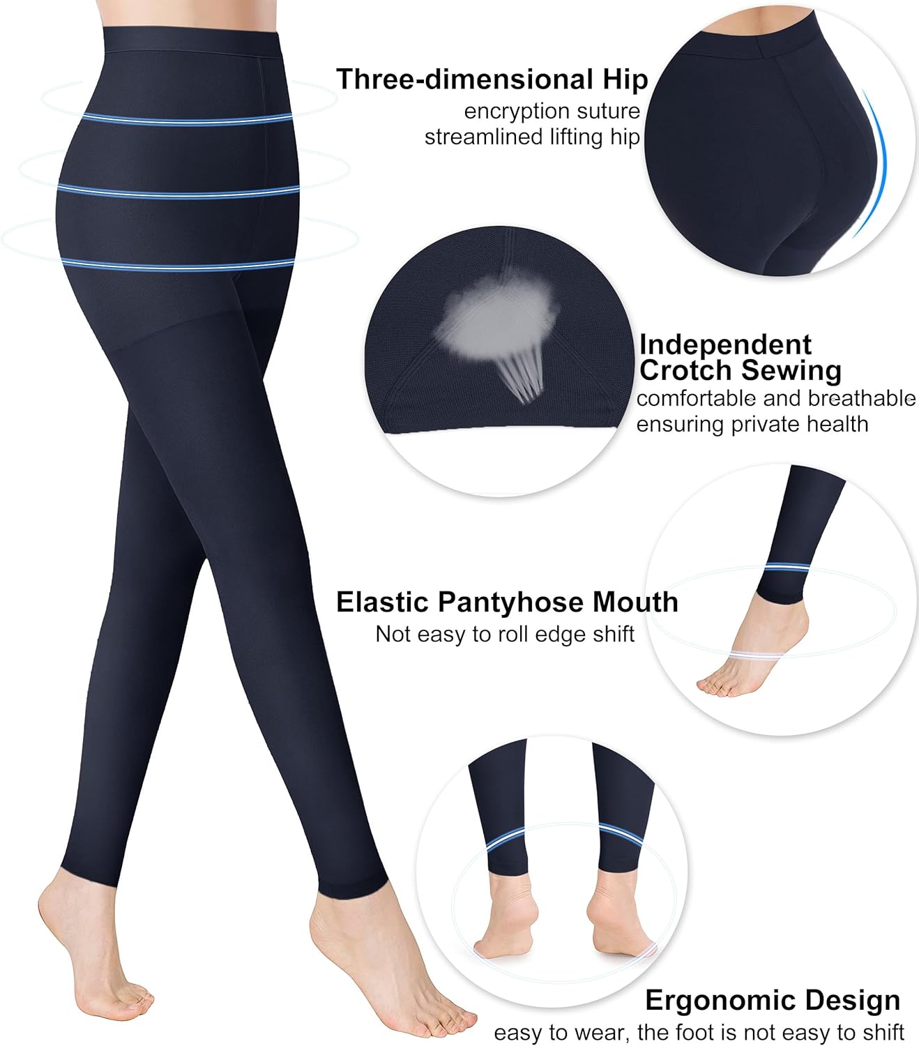Medical Compression Pantyhose for Women & Men, 20-30mmHg Graduated Support Tights, Opaque Footless Waist High Compression Stockings & Leggings for Varicose Veins, Edema, Flight, DVT, Navy, L - Image 4