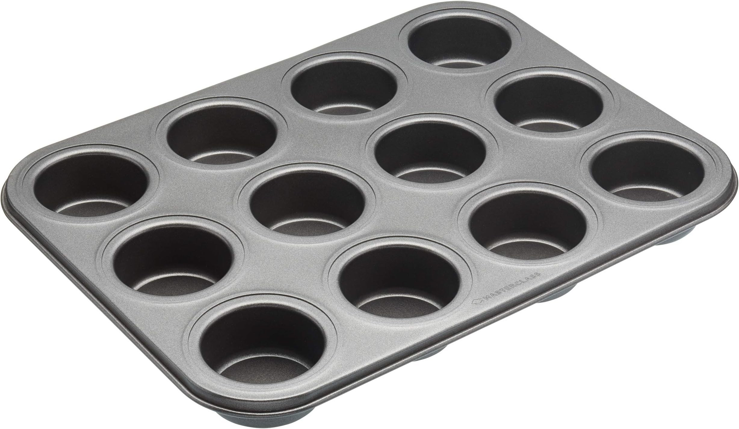 MasterClass KCMCHB96 12 Hole Mini Sandwich Tin with Loose Bases and PFOA Non Stick in Gift Box, Robust 1 mm Carbon Steel, 27 x 36 cm, Grey