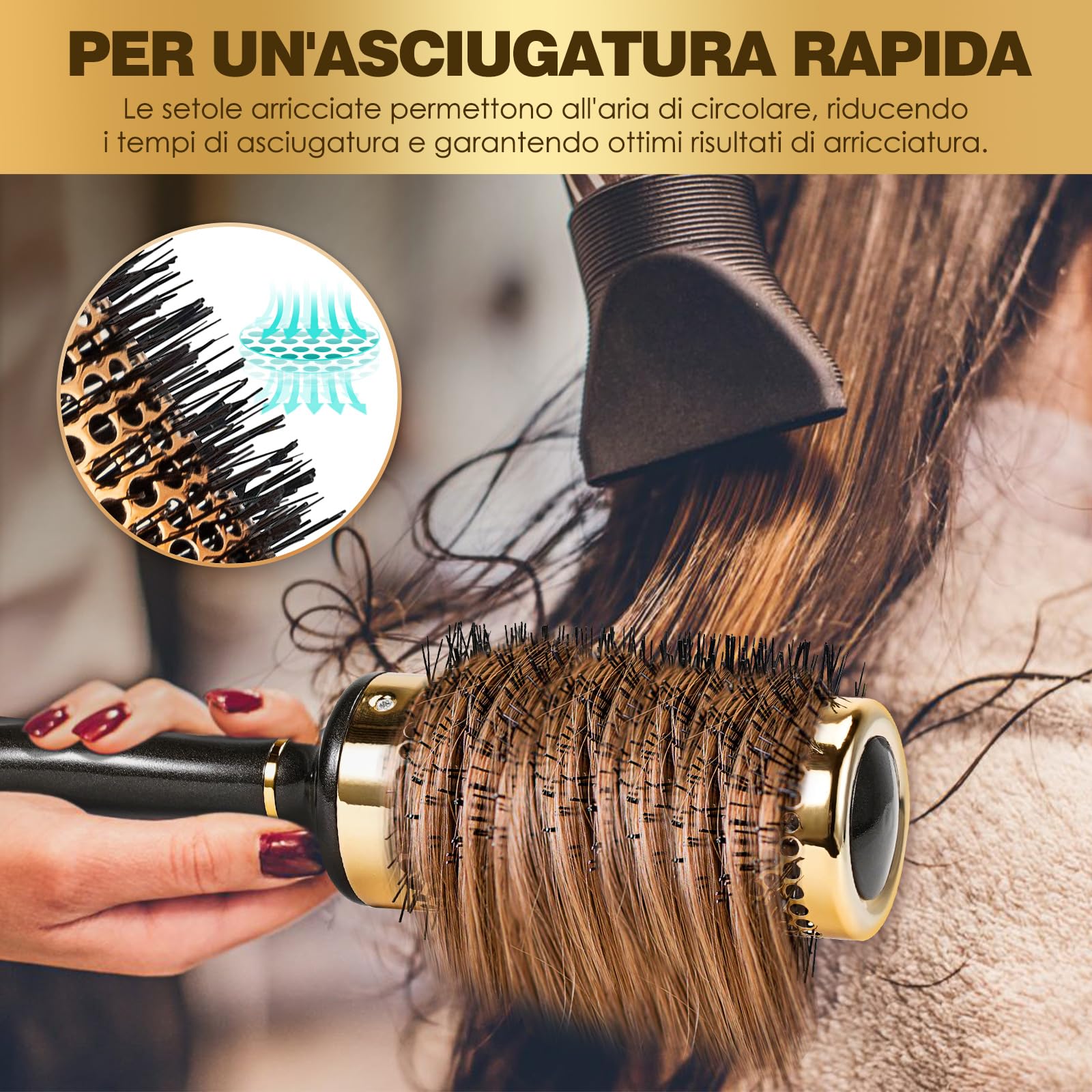 Spazzola Rotonda per Capelli - Shinlea Spazzola per Capelli Ricci Anti-Trazione per Ragazze, Donne 53 MM, per Districare, Acconciare e Asciugare, Aggiungere Volume e Lucentezza ai Capelli Fini