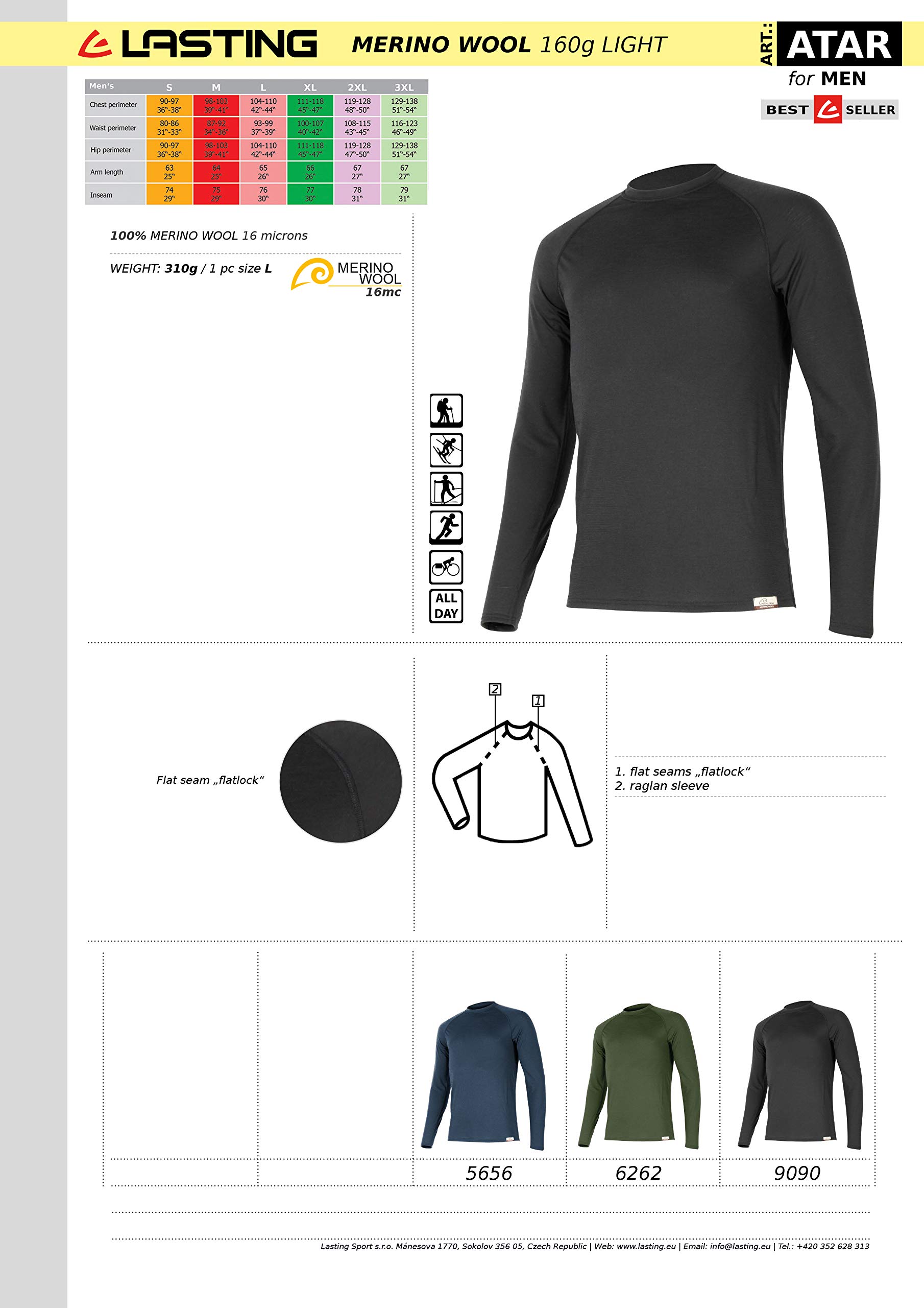 Lasting 160g Merino Wool Light ATAR ATAR Chiaro in Lana Merino da 160 g Uomo