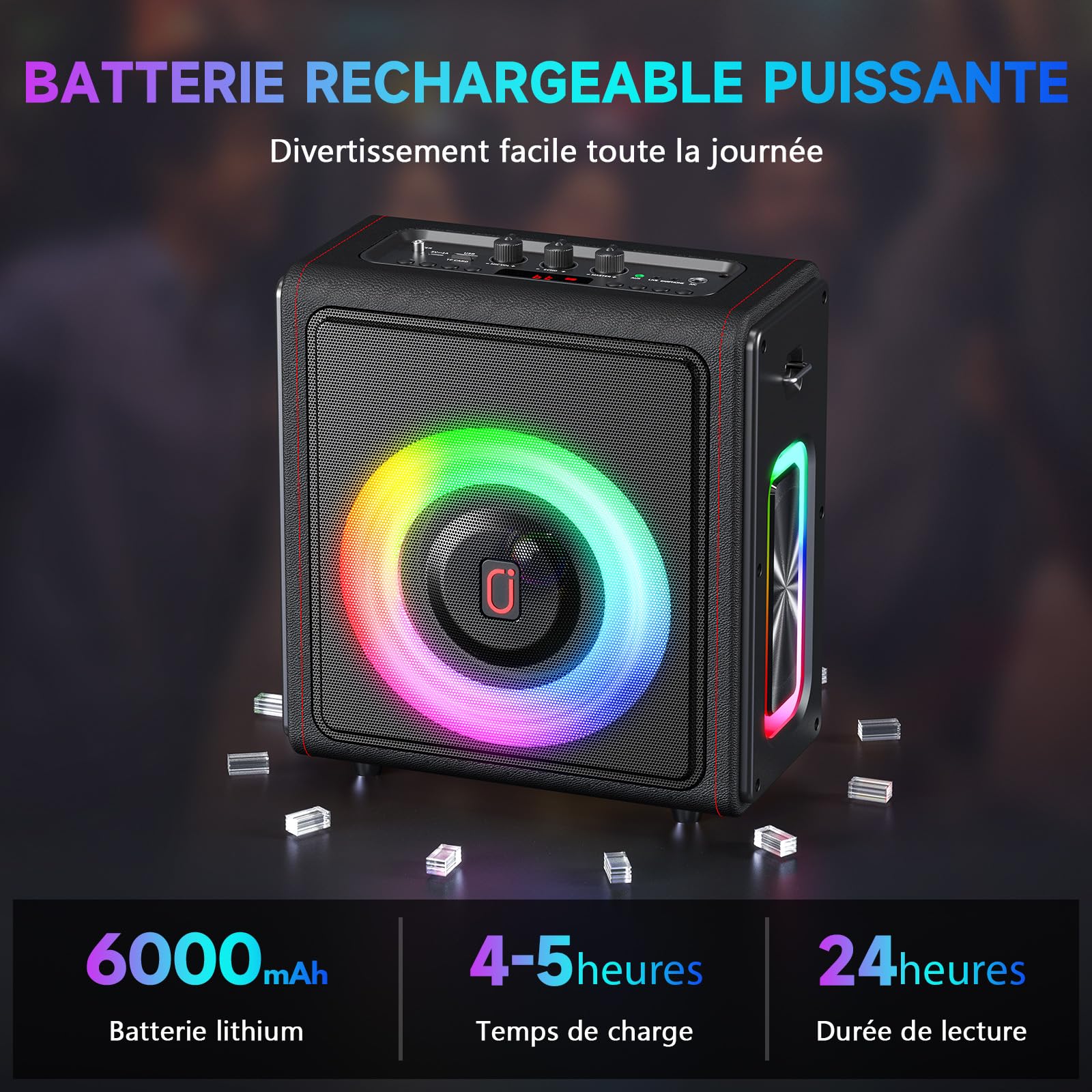 HWWR Karaoke Adultes, Enceinte karaoké Bluetooth 5.3 Portable avec 2 Micro sans Fil, 120W PA Système avec Correction de Tonalité & Réglage d'Écho, Compatible TWS/Carte TF/USB/AUX/Live/REC