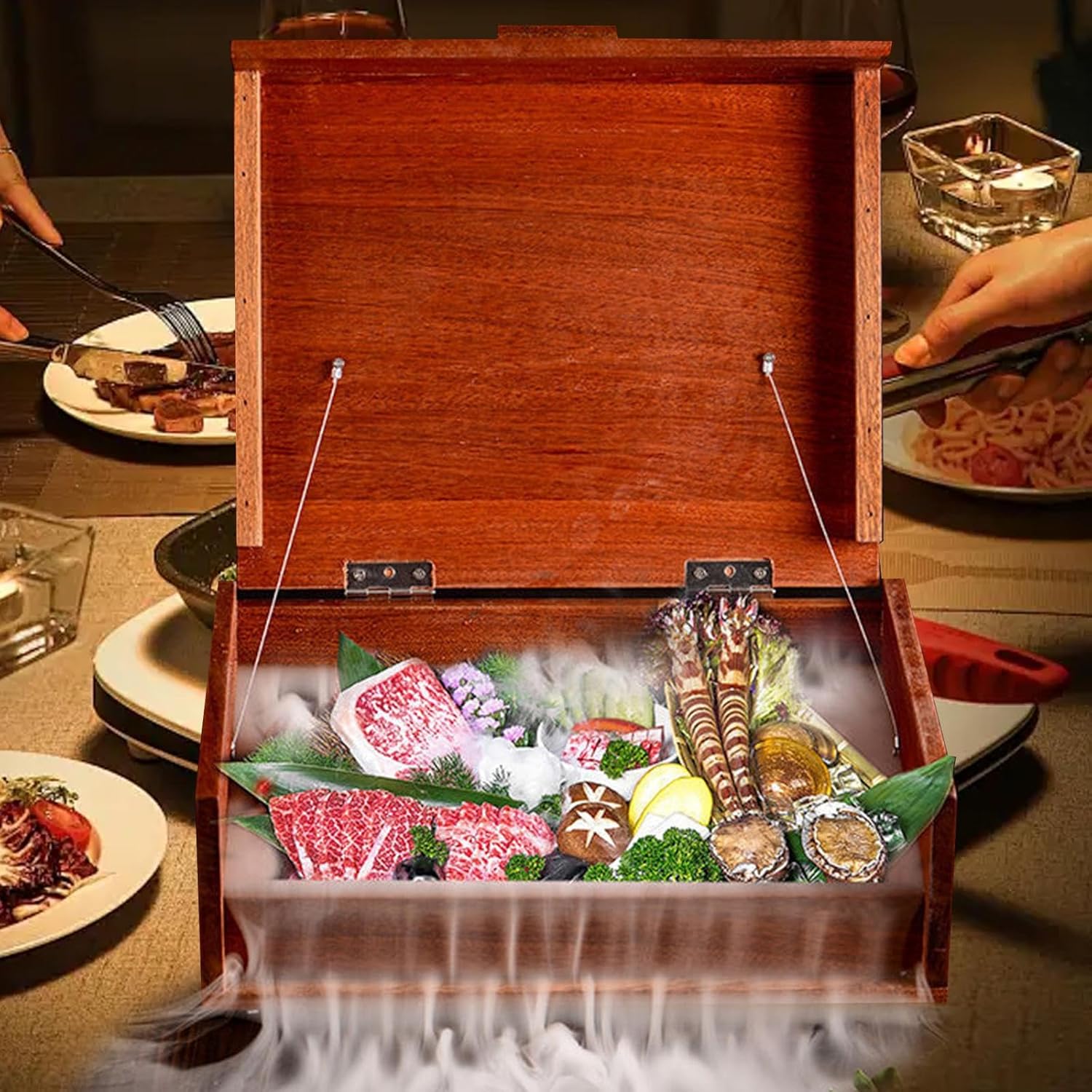 Wooden Bento Box with Dry Ice Partition Ingredients Sushi Tray for Party