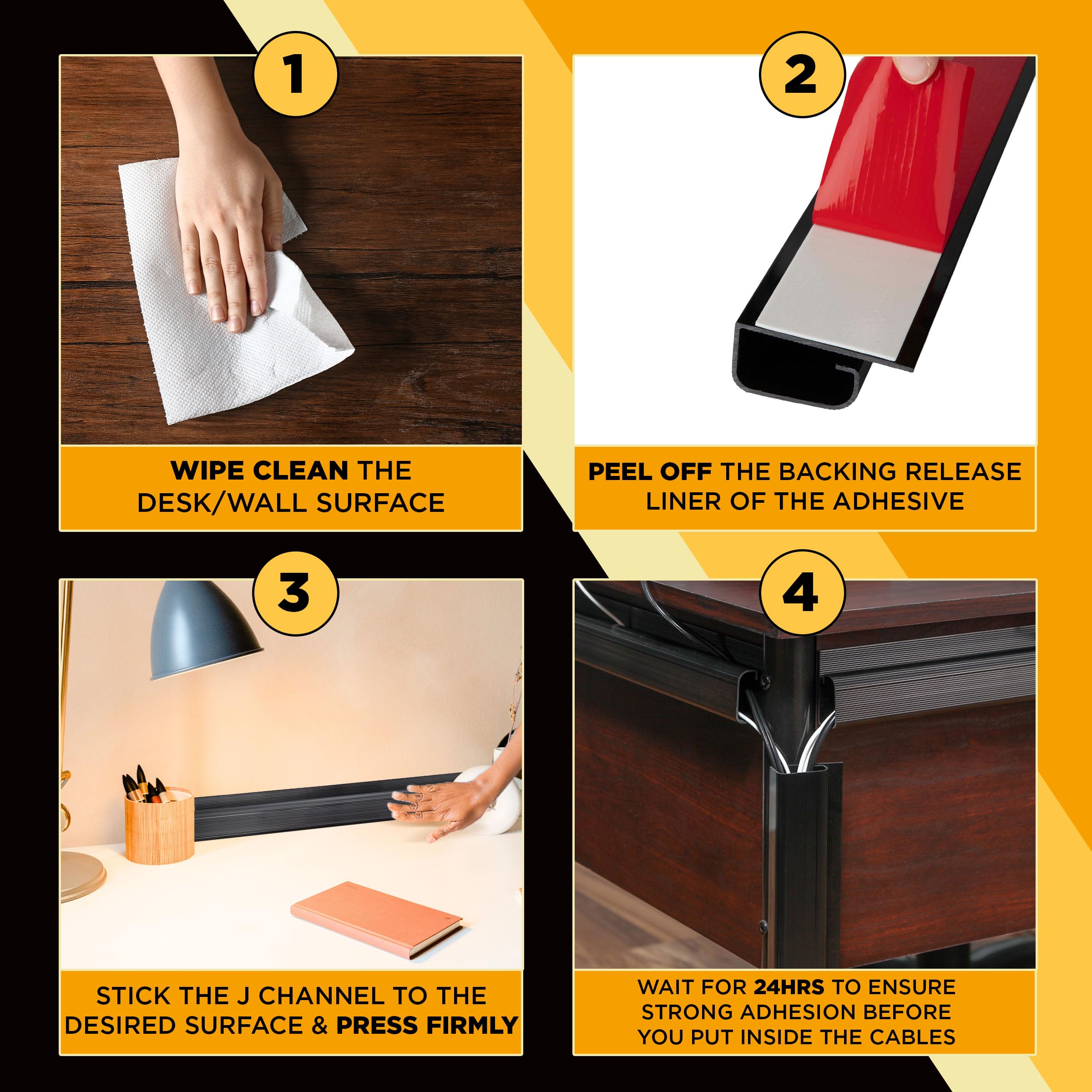 SimpleCord Kit di gestione della copertura cavi per scrivanie, uffici e cucine Confezione da 5 Nero