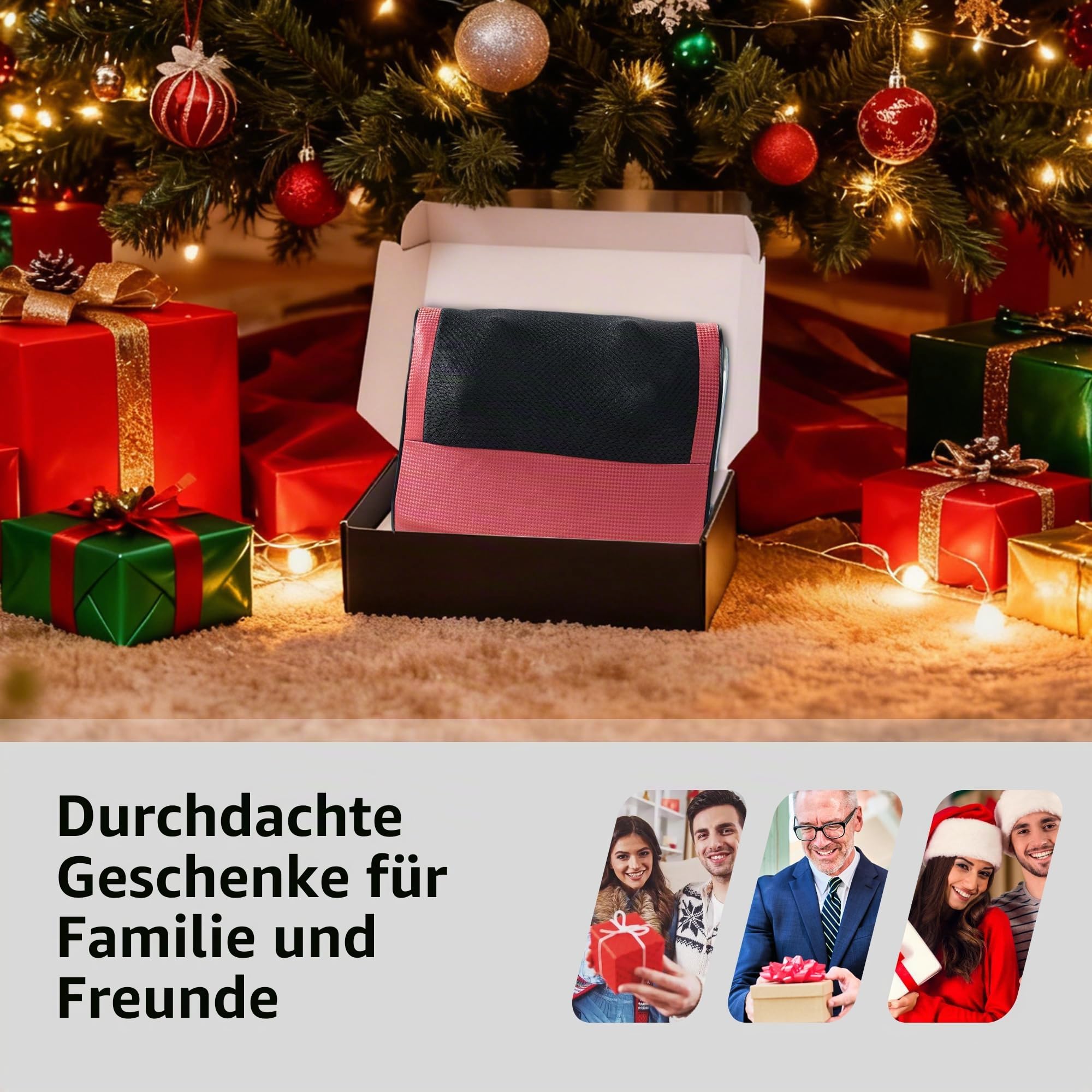 Real Relax Massagekissen für Rücken & Lenden,Nackenmassagegerät mit Wärme,Shiatsu 3D Rückenmassagegerät für Nacken,Rücken,Beine,Geschenke für Männer, Frauen