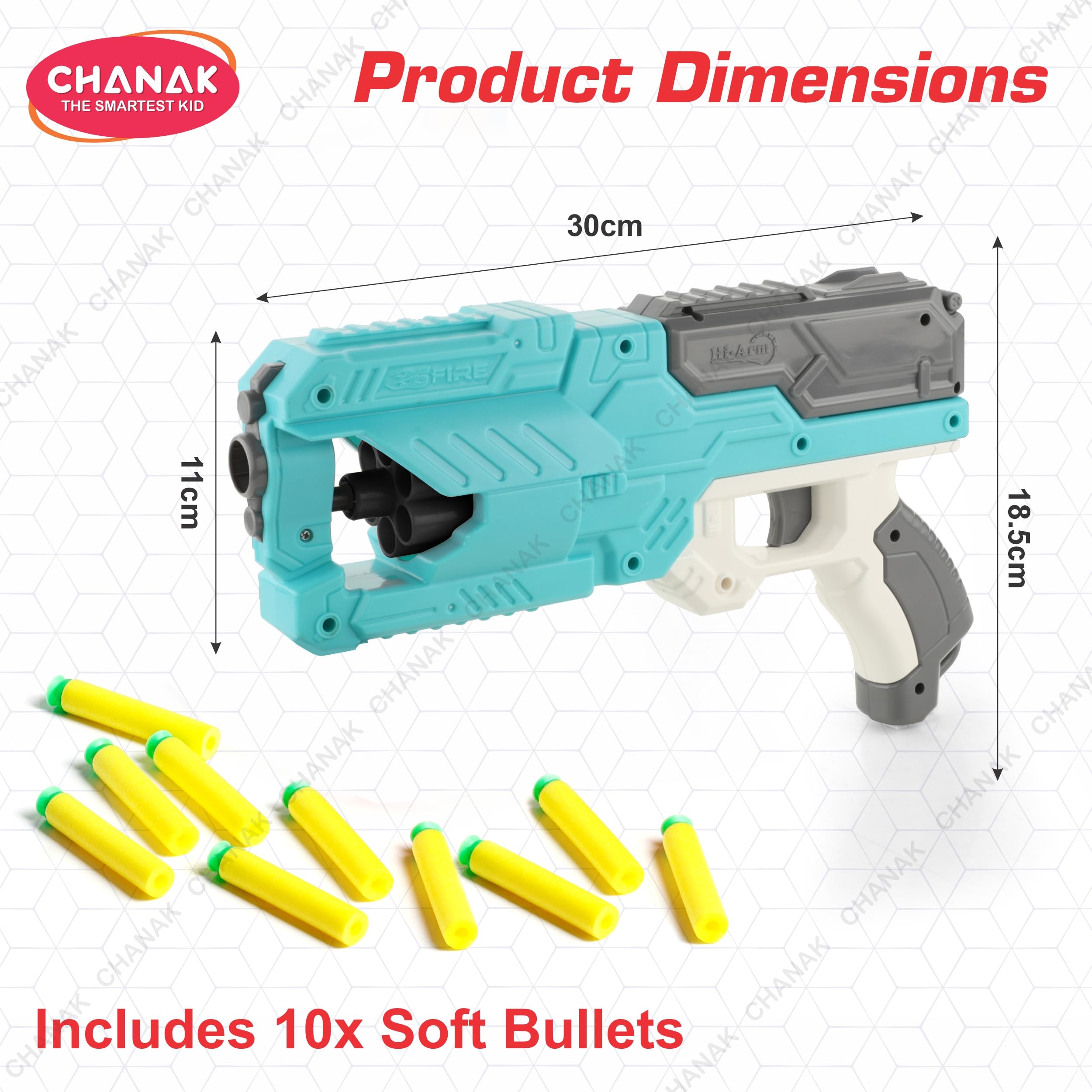 Chanak High Performance Six Fire Gun, Toy Blaster Gun With 6 Dart Rotating Drum, Hi-Arm Toy Gun For Kids Above 6 years, Accurate Upto 45 Feet, Includes 10 Soft Bullet Darts, BIS Approved. (Light Blue) - Image 2 thumbnail