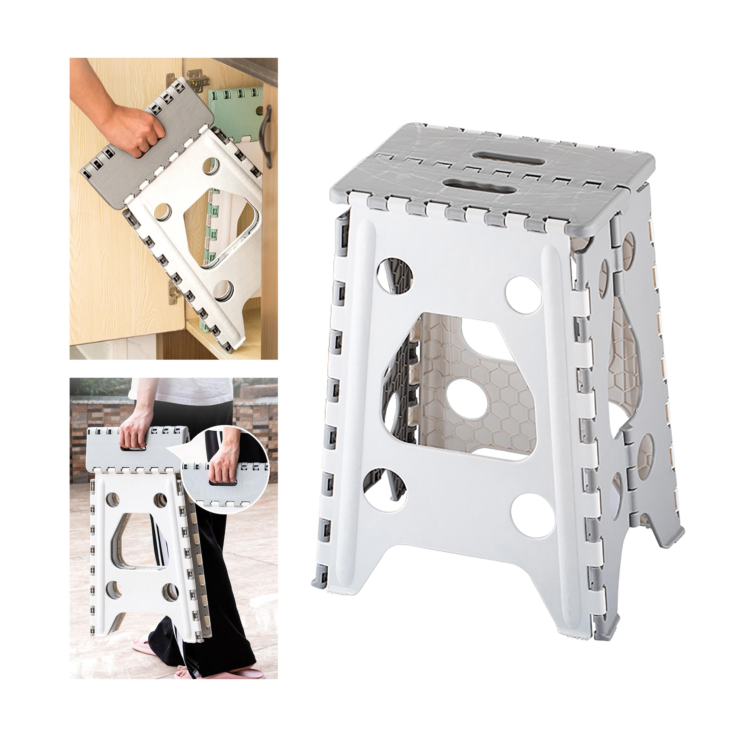 MJRlrifa Folding Step Stool Lightweight Plastic Steps 18 Inch Non Slip Folding Stool Bathroom Bedroom Kitchen Steps Folding Stool.