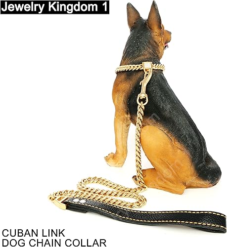 Miniatura 7 de Collar de cadena de perro dorado con hebilla segura con piedras de circonita cúbica hielo y etiqueta de perro de 18 quilates de metal inoxidable