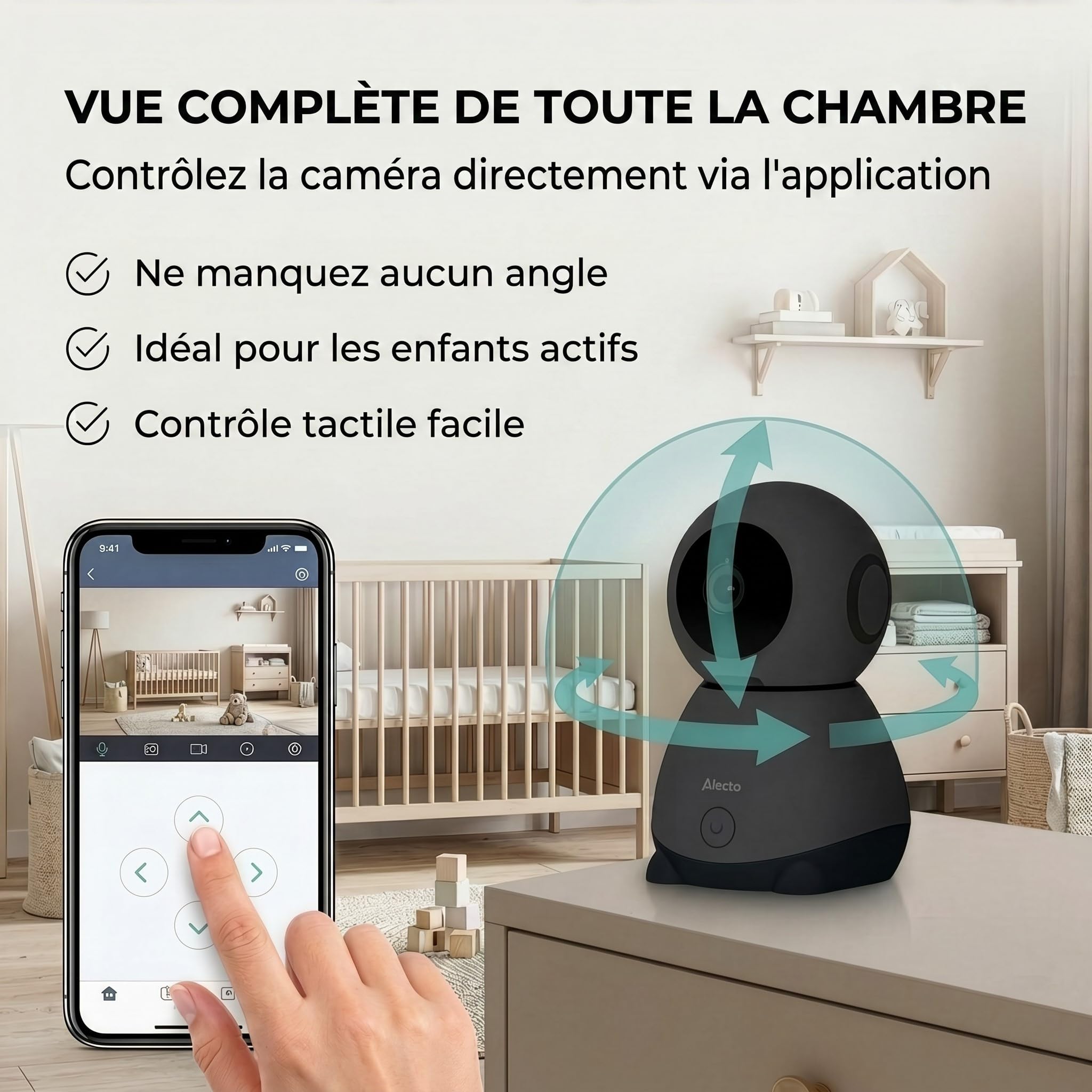 Alecto SMARTBABY10BK Babyphone Camera - Camera Bebe WiFi - Noir | Baby-phone - Baby Monitor - Vision Nocturne
