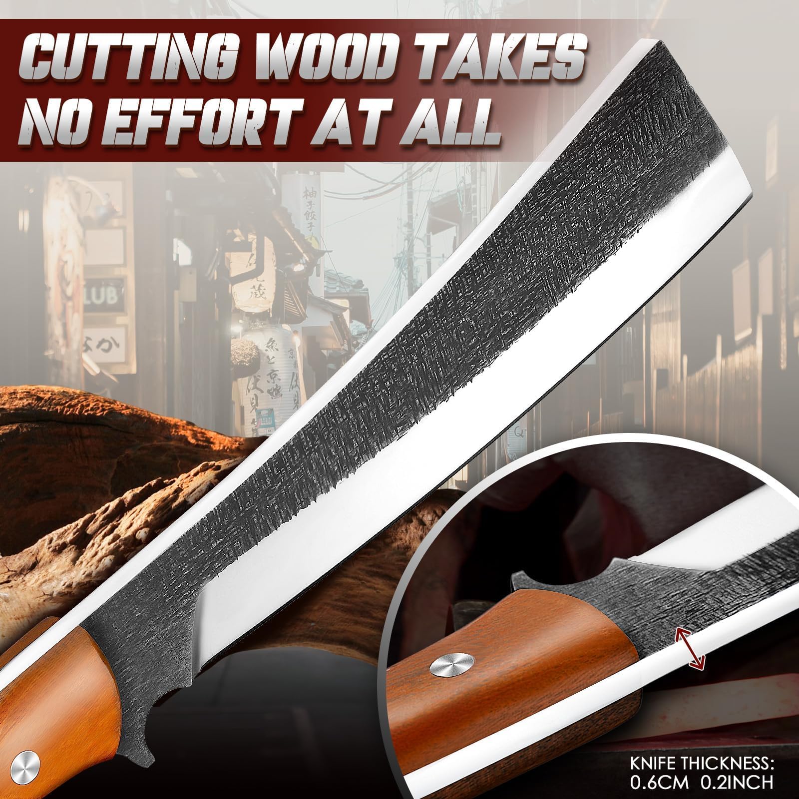 Freelander Machete Outdoor Survival Messer, Feststehende Klinge mit Holzscheide, Full Tang Bushcraft Machete mit Holzgriff für Camping, Wandern, Geschenk für Männer Outdoor