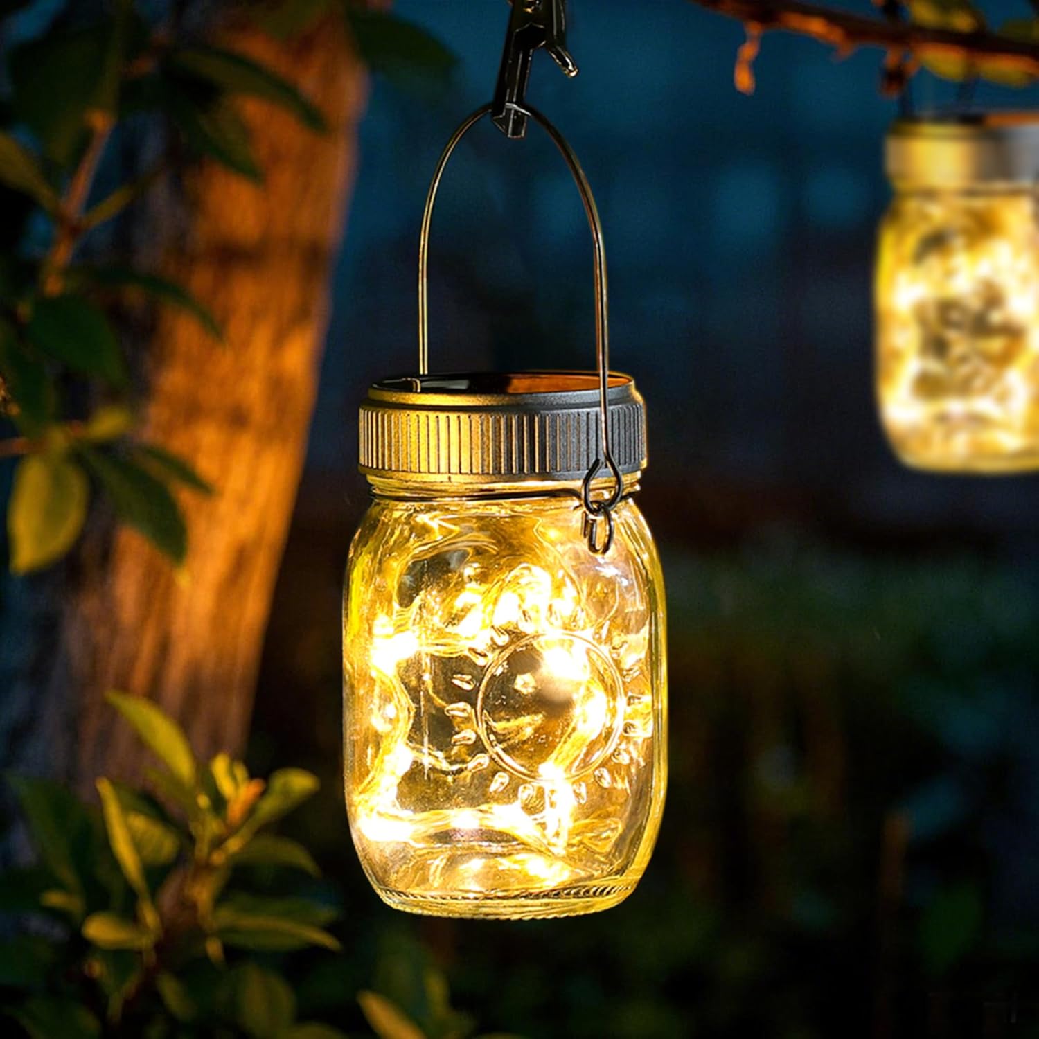 Mlambert 4 Pack Outdoor Solar Lanterns, Waterproof Hanging Mini Mason Jar Solar Lights for Backyard Garden Yard Patio Tree Decoration, Warm White