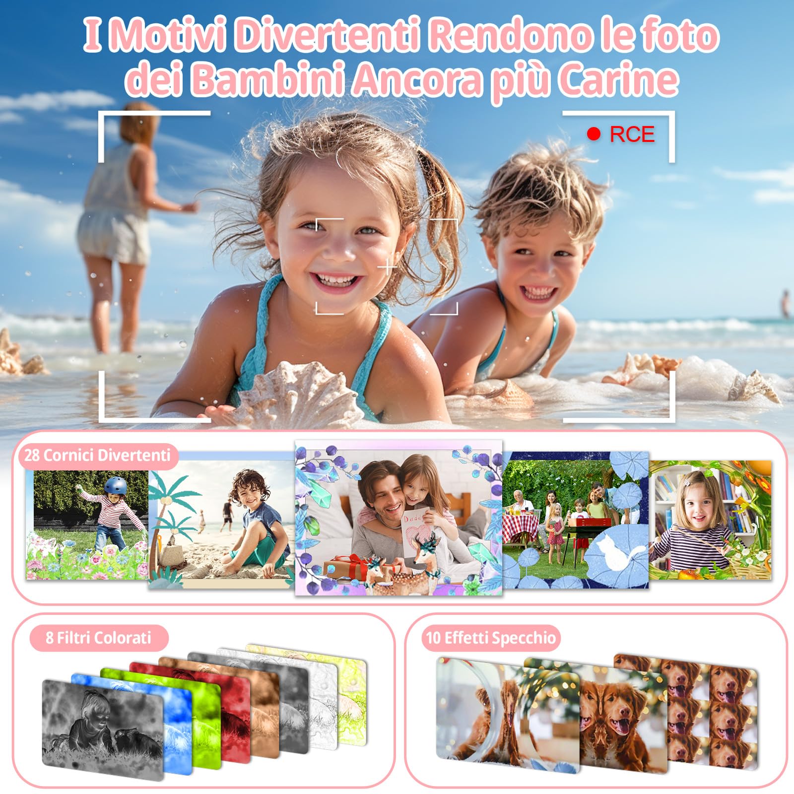 Macchina Fotografica Bambini, 2.0 Pollici Schermo Fotocamera Bambini, 1080P Ricaricabile Fotocamera Digitale con Scheda 32GB, Regali Giocattolo di Natale & Compleanno per Ragazze Ragazzi