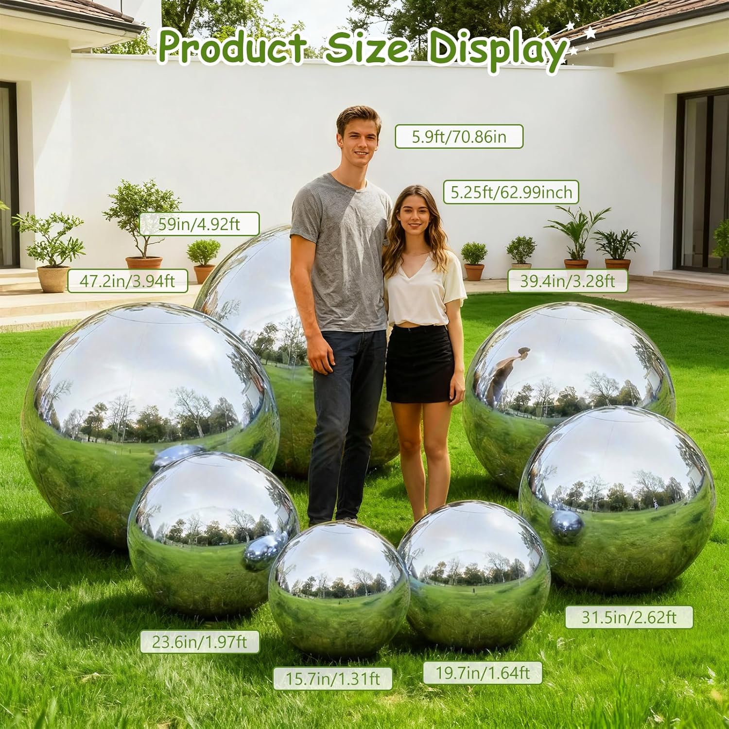 Silver Inflatable Mirror Ball,Reusable PVC Disco Balls Large Event Decoration,Inflatable Mirror Balloon for Party,Concerts, Stage,Wedding Decoration-No Electric Pump Included(Silver, 0.5m)