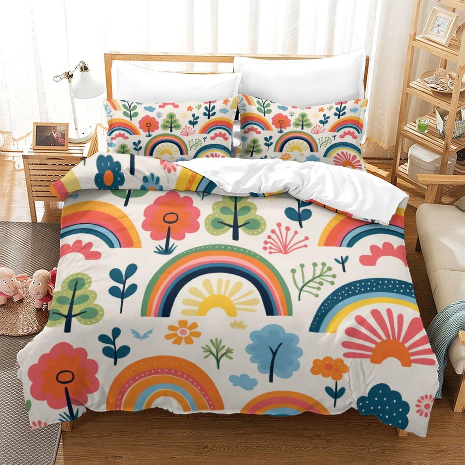 Parure de lit 3 pièces 260x220 housse de couette microfibre et taie d'oreiller adulte enfant