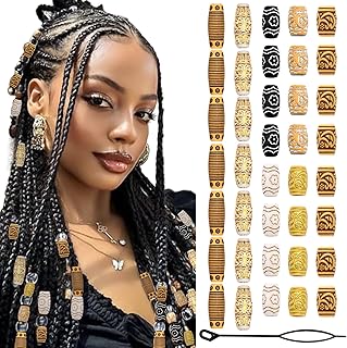 38PCS Wood Hair Beads for Braids Loc Jewelry Hair Wooden Bead Dreadlock Accessories Multi Shape Loc Beads Hair Decoration for Women and Men