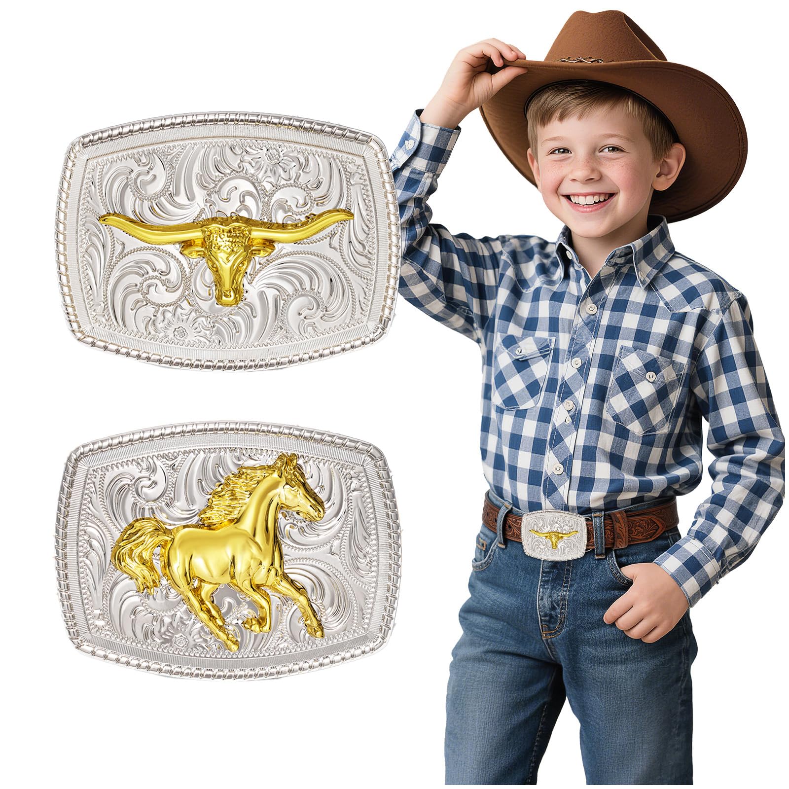 BELTROAD Kids Western Belt Buckles for Boys Girls Texas Rodeo Cowboy Buckle