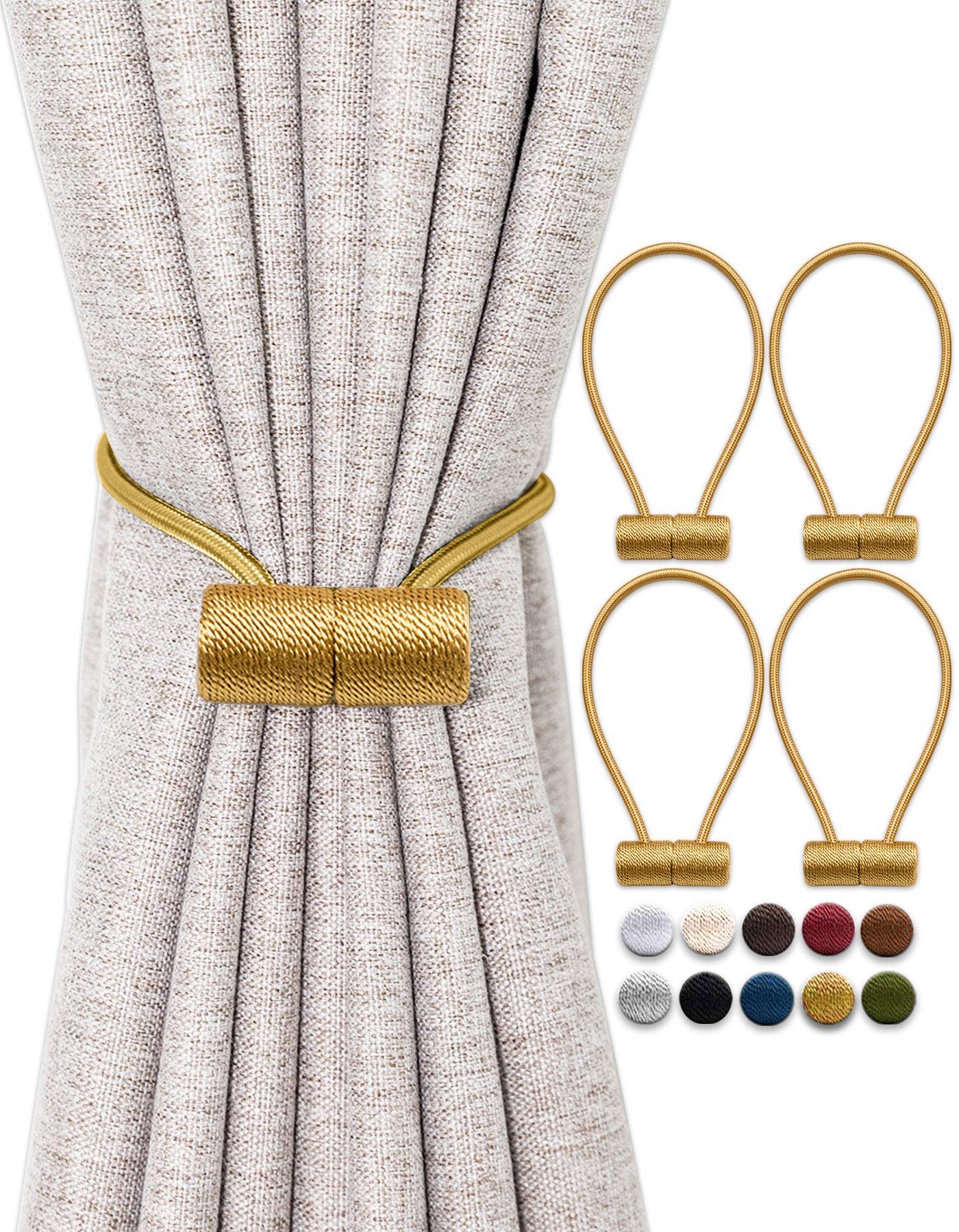 OUdini Curtain Tiebacks, Drapery Tiebacks Curtain Holdback Rope Curtain Holder Buckles for Blackout/Sheer Window Treatment/Gold/4Pcs