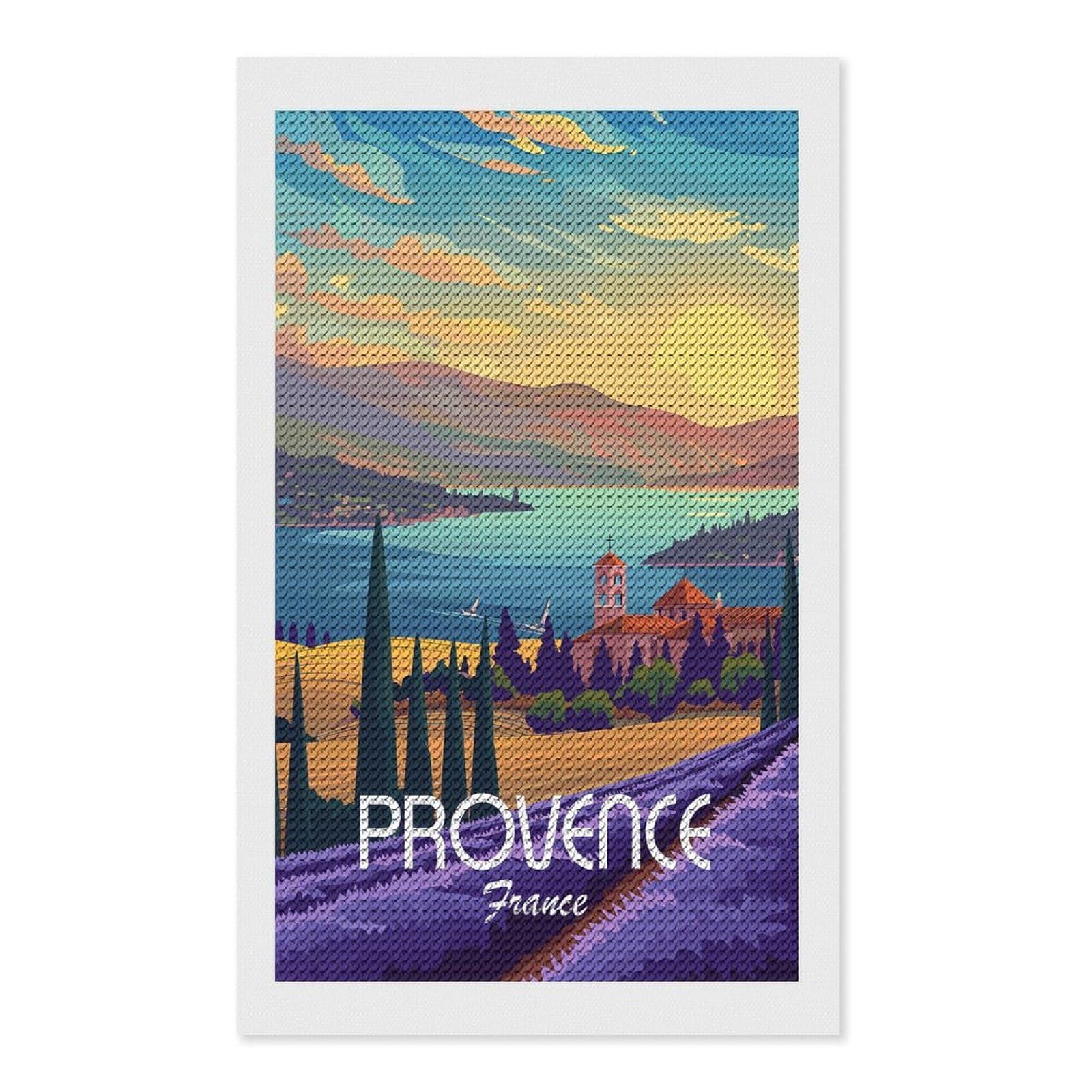 Junmoney Provence France Diamond Art Canvas 12"x20", Easy to Follow Symbols, Finish and Display, Fun Craft Experience, Aesthetic Room Decor