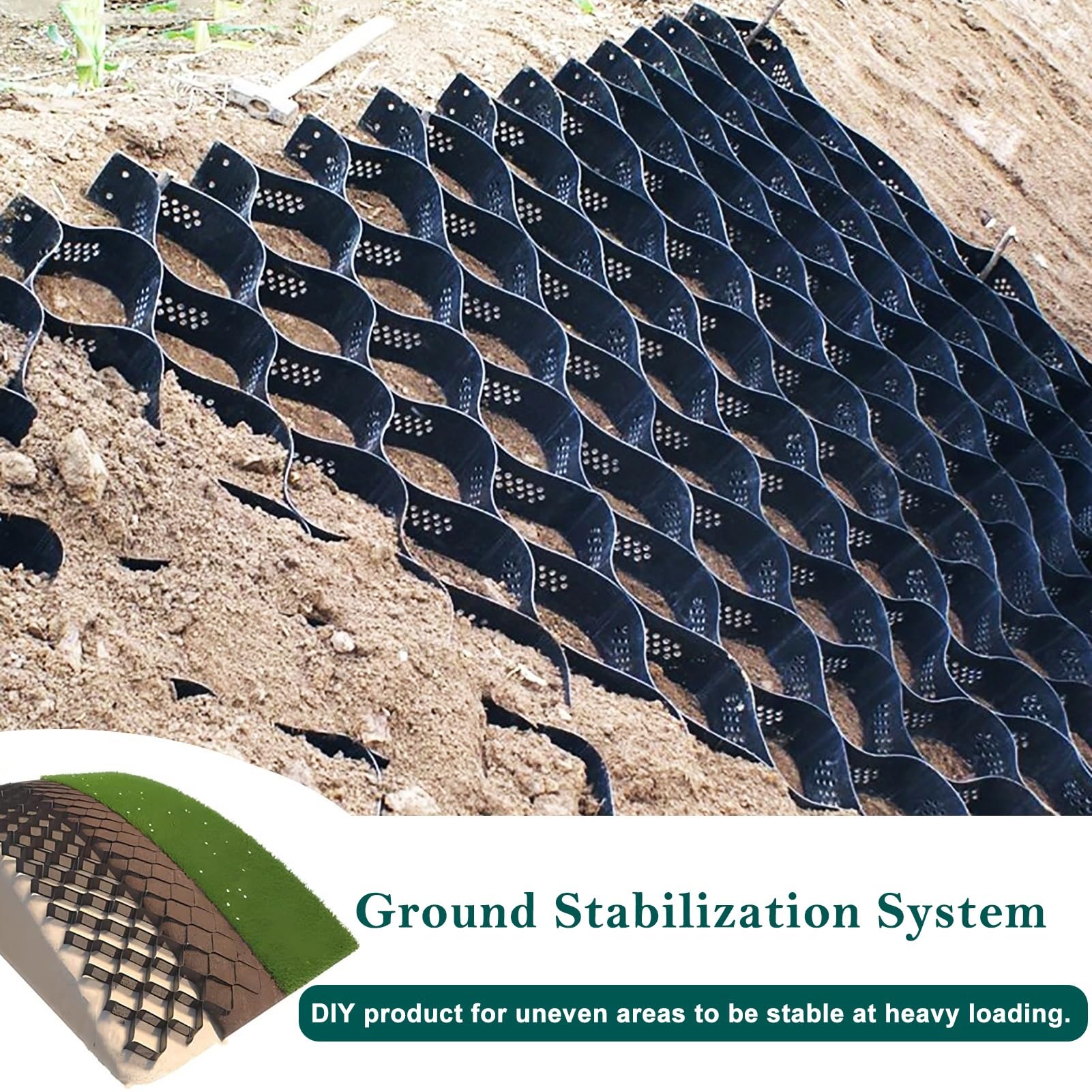 Pavimentadores de rejilla de grava para control de erosión en pendientes empinadas, 4 x 7 m, solución de muro de contención reforzado, sistema de rejilla de grava