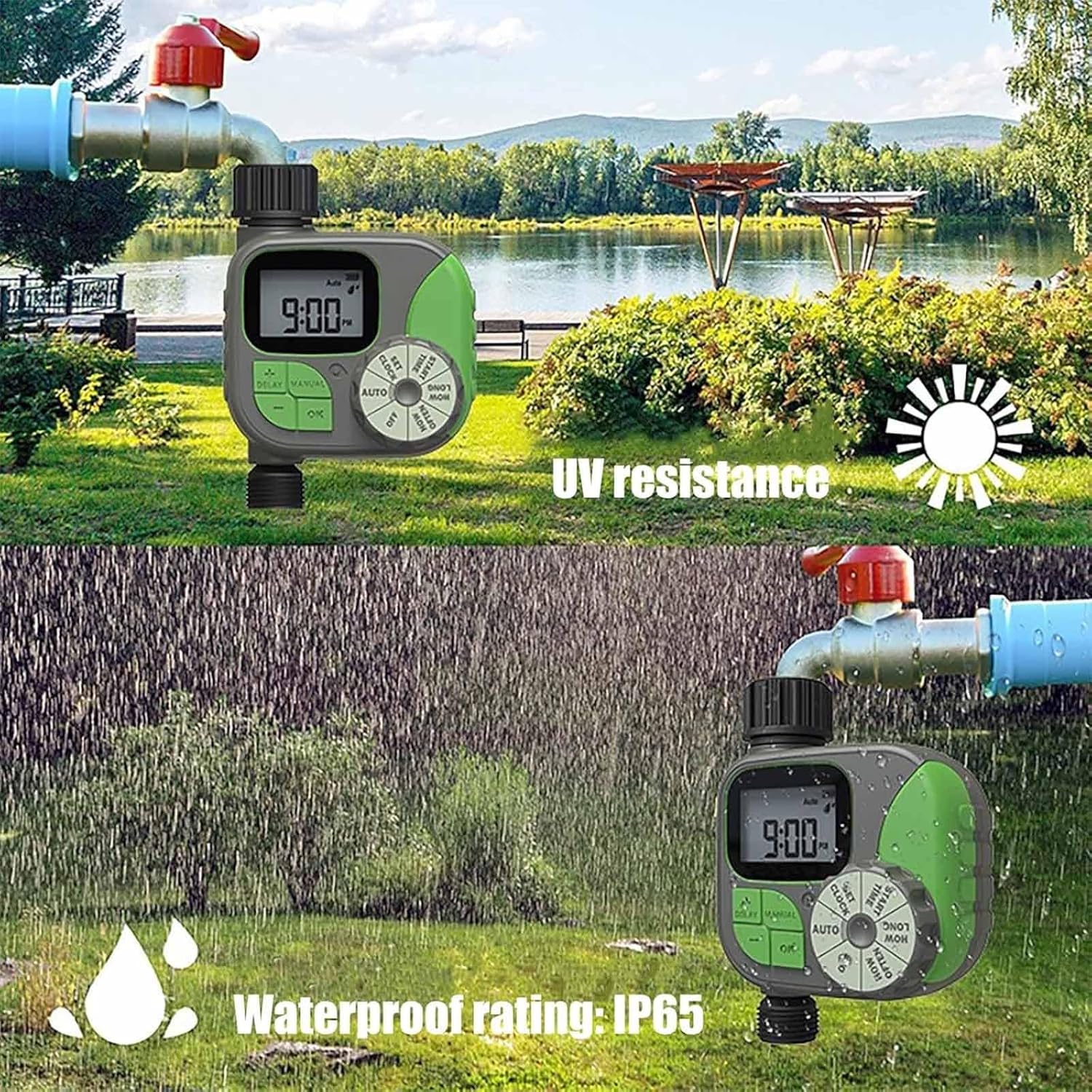 3/4" Single Outlet Sprinkler Timer, Outdoor Digital Watering Programmable, Digital Water Timer with LED Display Screen, Robust & Weatherproof, Visibility & Control Boasting, for Patio