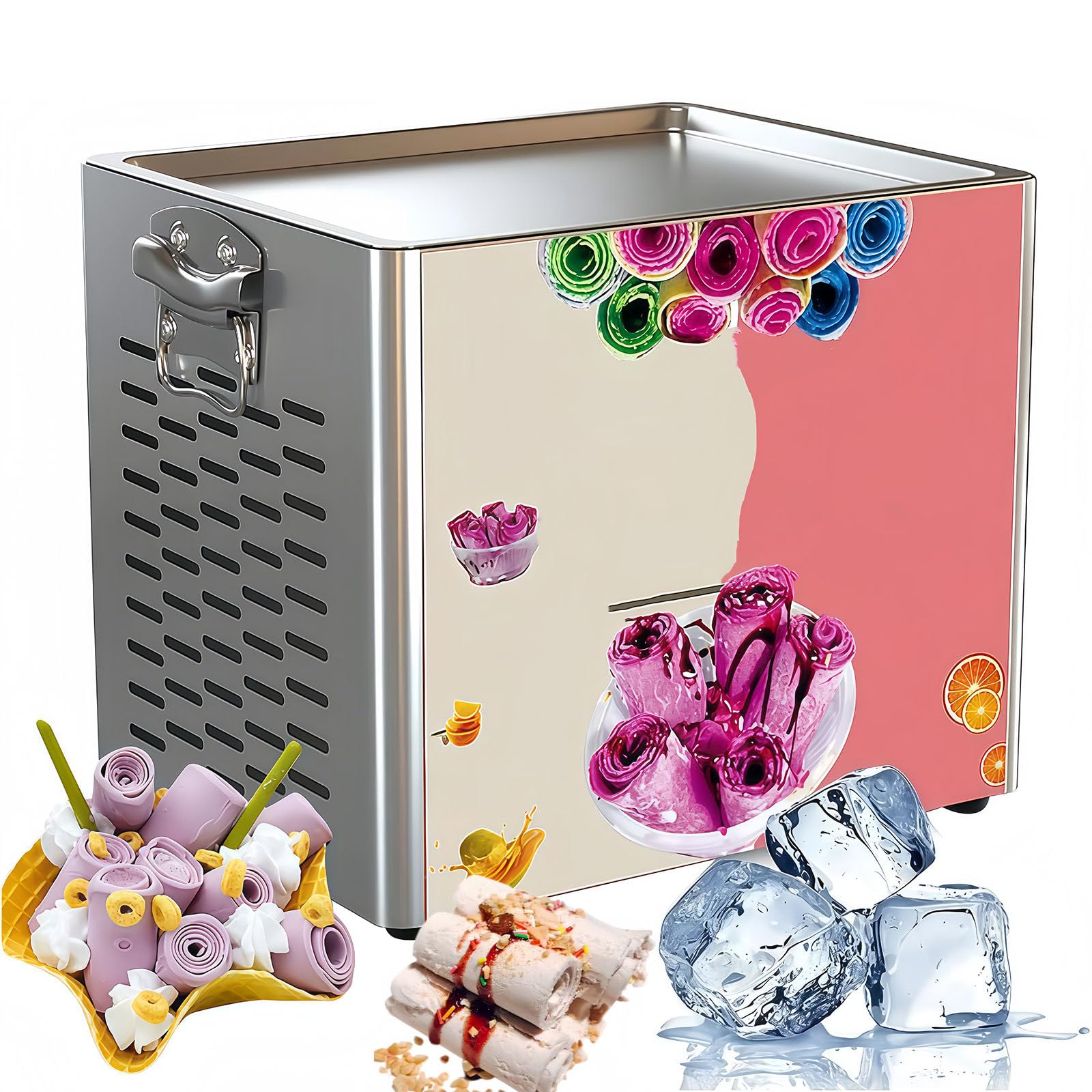 Glowdora Commercial Fried Ice Cream Machine Electric Yogurt And Smoothie Maker Stainless Steel Tabletop Freezer For Ice Rolls Rapid Cooling Dessert Maker For Shops Cafes Restaurants And Home Use