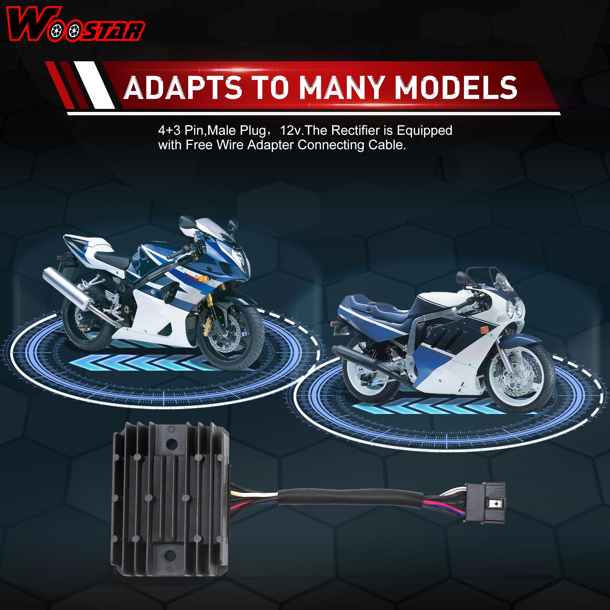 WOOSTAR 5 Pin Raddrizzatore Regolatore di Tensione Sostituzione per GSXR 600 1997-2005 750 1996-2005 1000 2001-2004 Hayabusa 1999-2007 VL1500 Intrude 1998-2004 LT-F500F Quadrunner 1998-1999